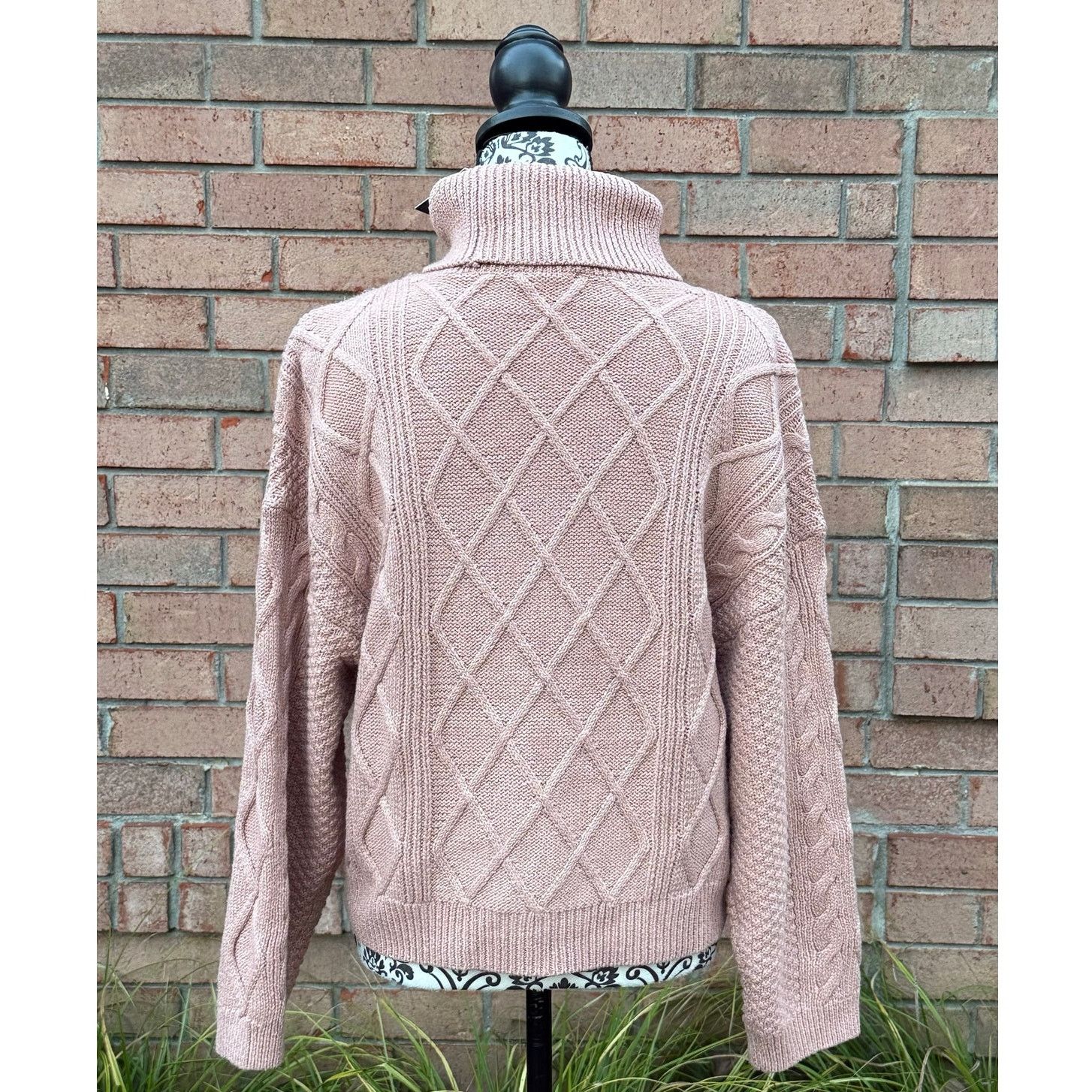 Elie Tahari NWT Women's Pink Tahari Cable Knit Turtleneck Sweater Medium Size M / US 6-8 / IT 42-44 - 3 Thumbnail