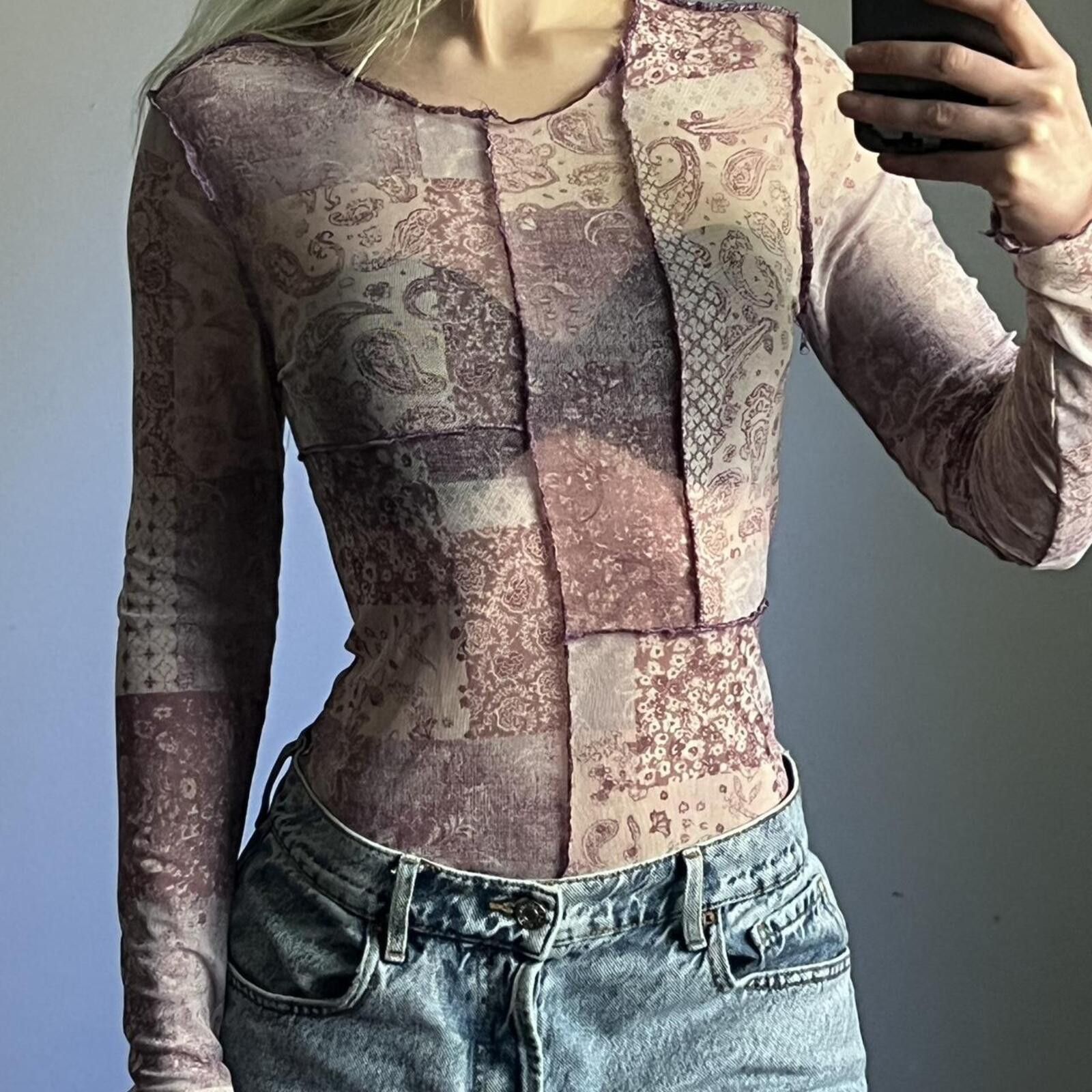 rue21 Purple and white paisley mesh bodysuit Size ONE SIZE - 8 Thumbnail