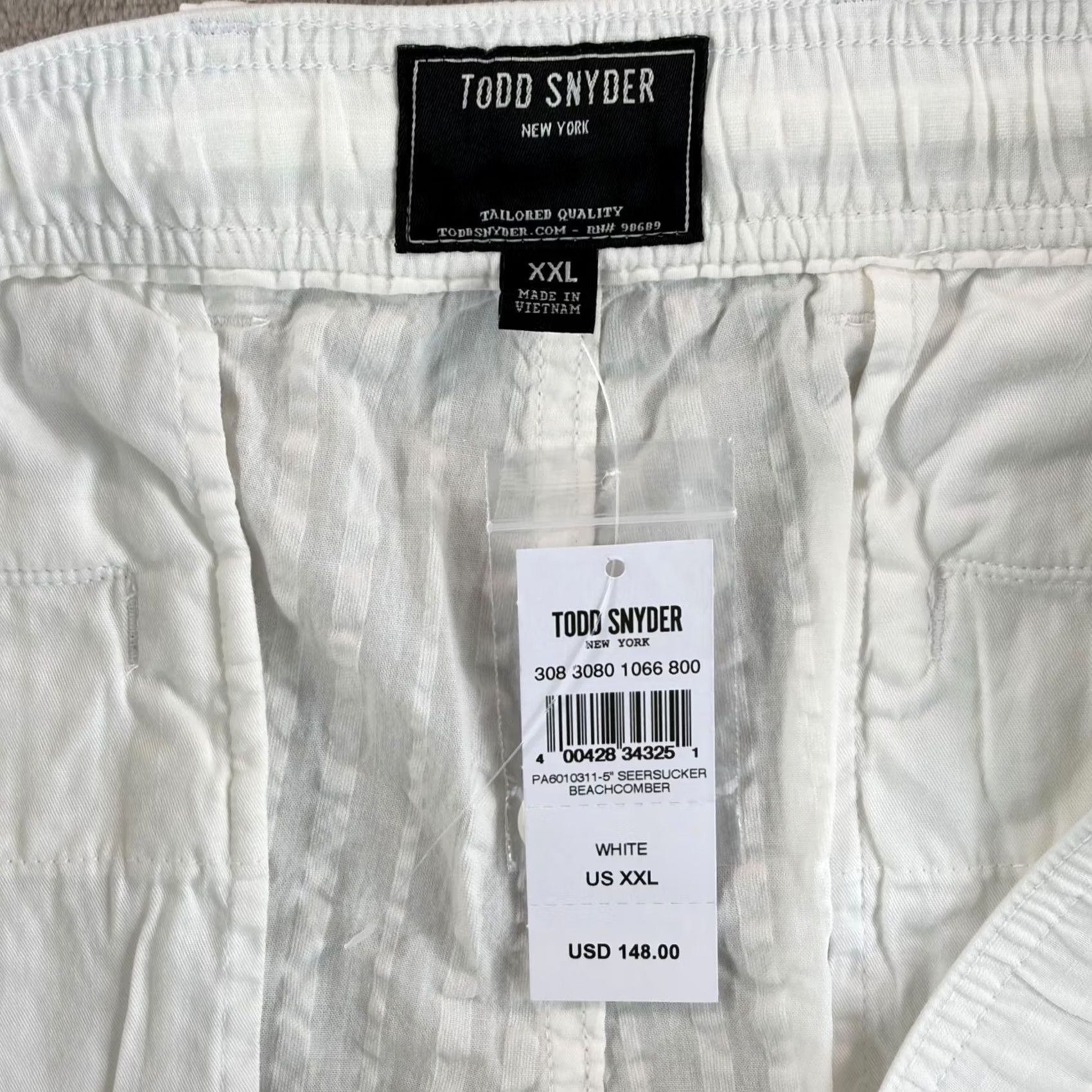 Todd Snyder Todd Snyder White 5" Seersucker Beachcomber Shorts Men 2XL Designer NWT Size US 39 - 2 Thumbnail