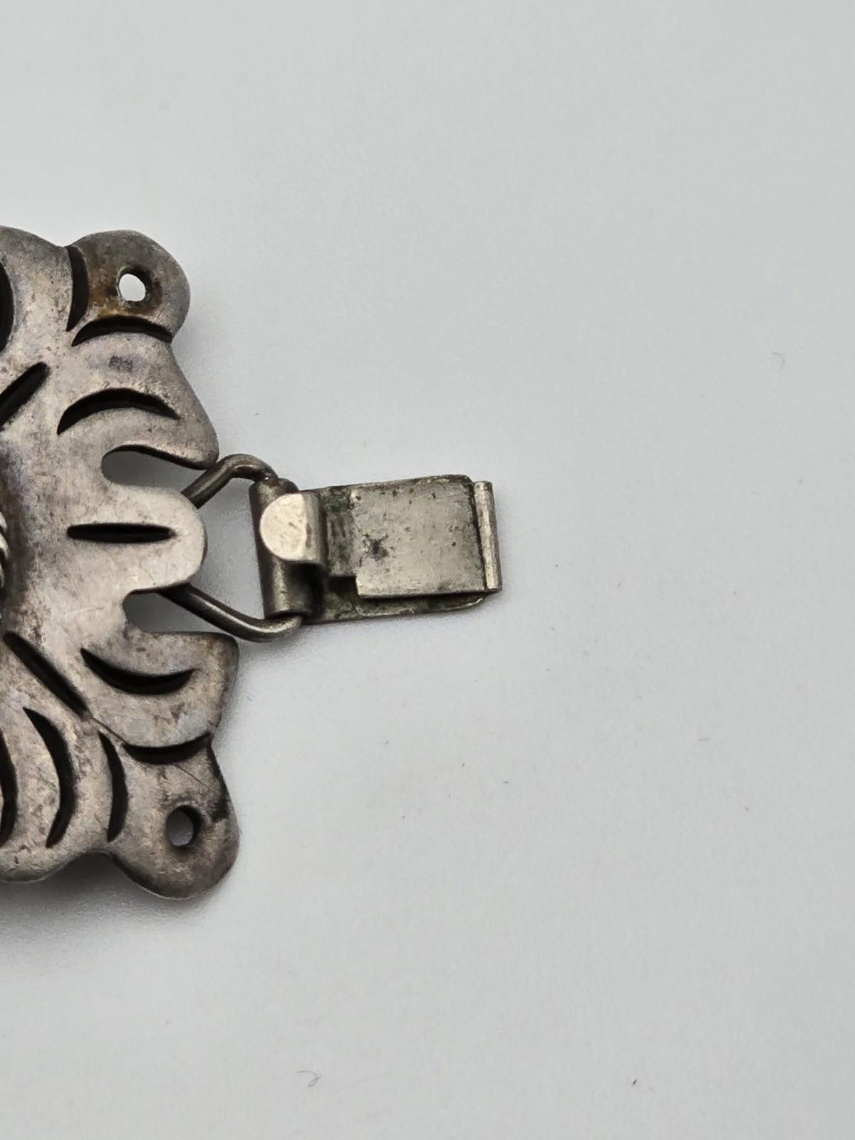 Other Vintage Mexican Silver Bracelet Hand-Stamped Floral 50s Size ONE SIZE - 7 Thumbnail