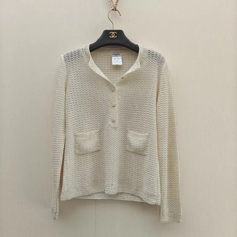 Chanel Chanel Cream Cotton Blend Long Sleeve Top 0089 Size L / US 10 / IT 46 - 1 Thumbnail
