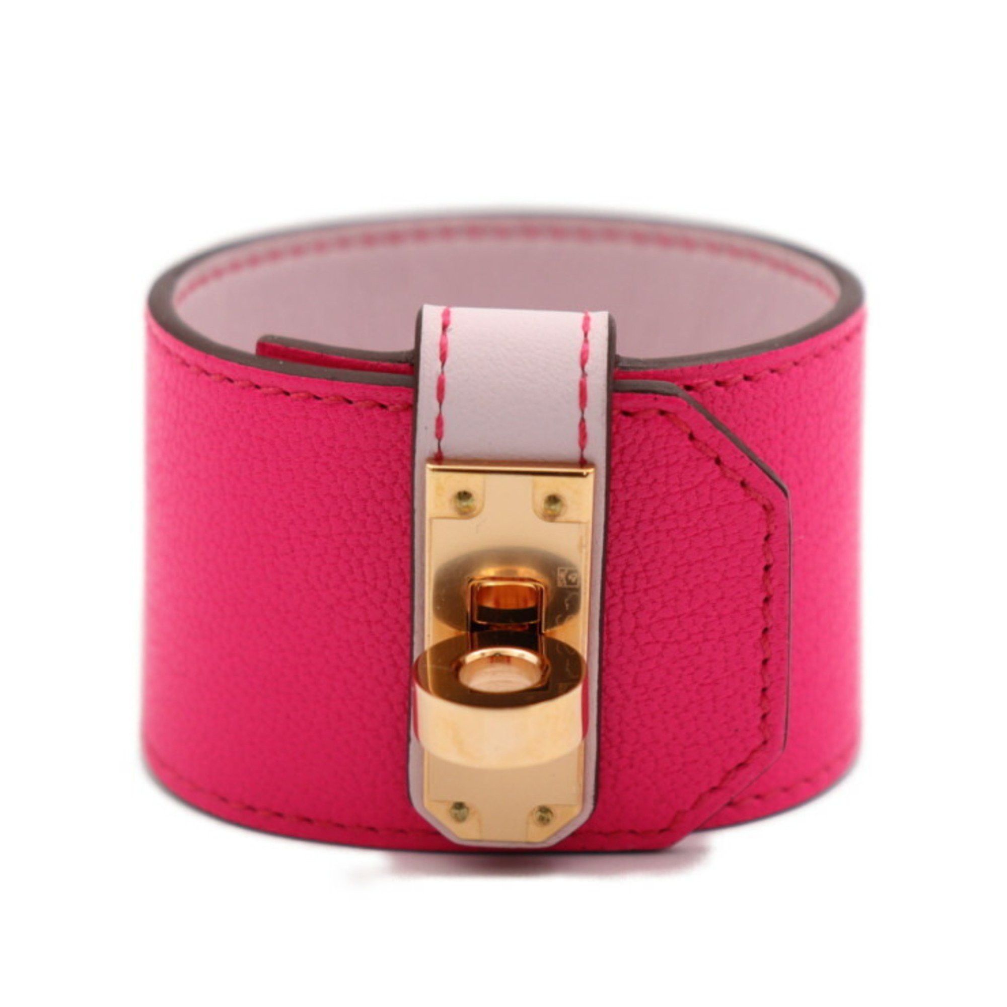 image of Hermes Kelly Twist Gm Bracelet Size T2 Vaux Swift Rose Pop Pink Gold Hardware U Engraved, Women's