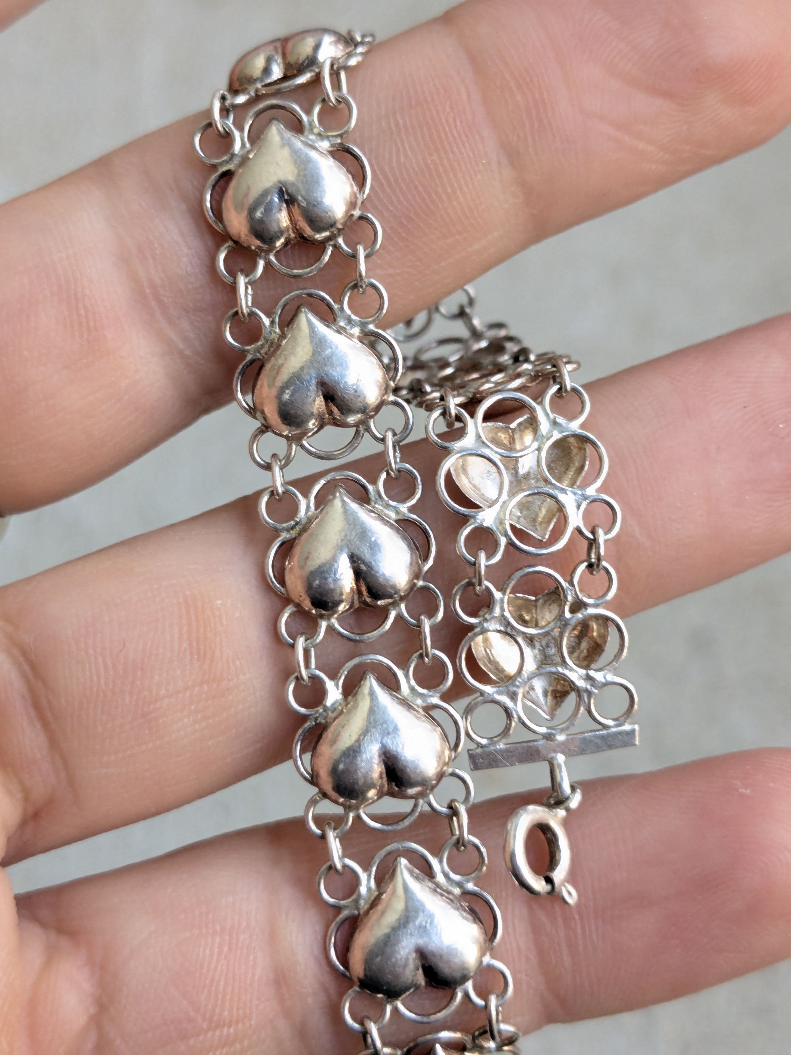 Vintage Vintage Sterling Silver Bracelet 7" Heart Link Chain Size ONE SIZE - 9 Thumbnail