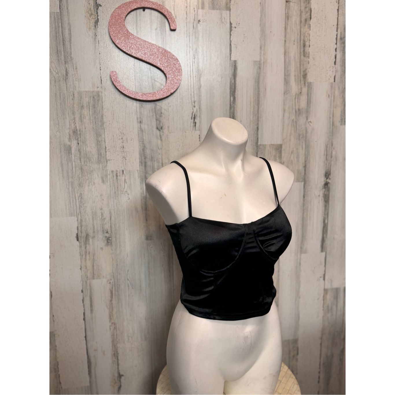 Other Love University Black Satin Bustier Crop Top – Size S Size S / US 4 / IT 40 - 4 Thumbnail