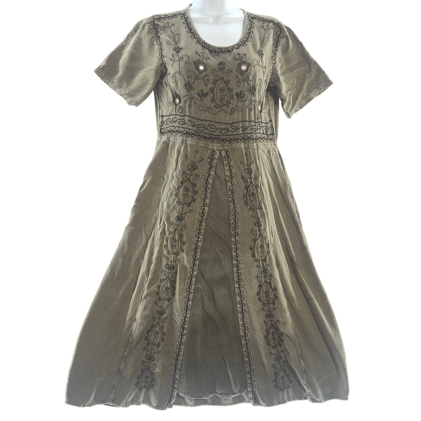 VTG MPH 90' Olive Green Boho Dress 90s Y2K Hippie sz sm