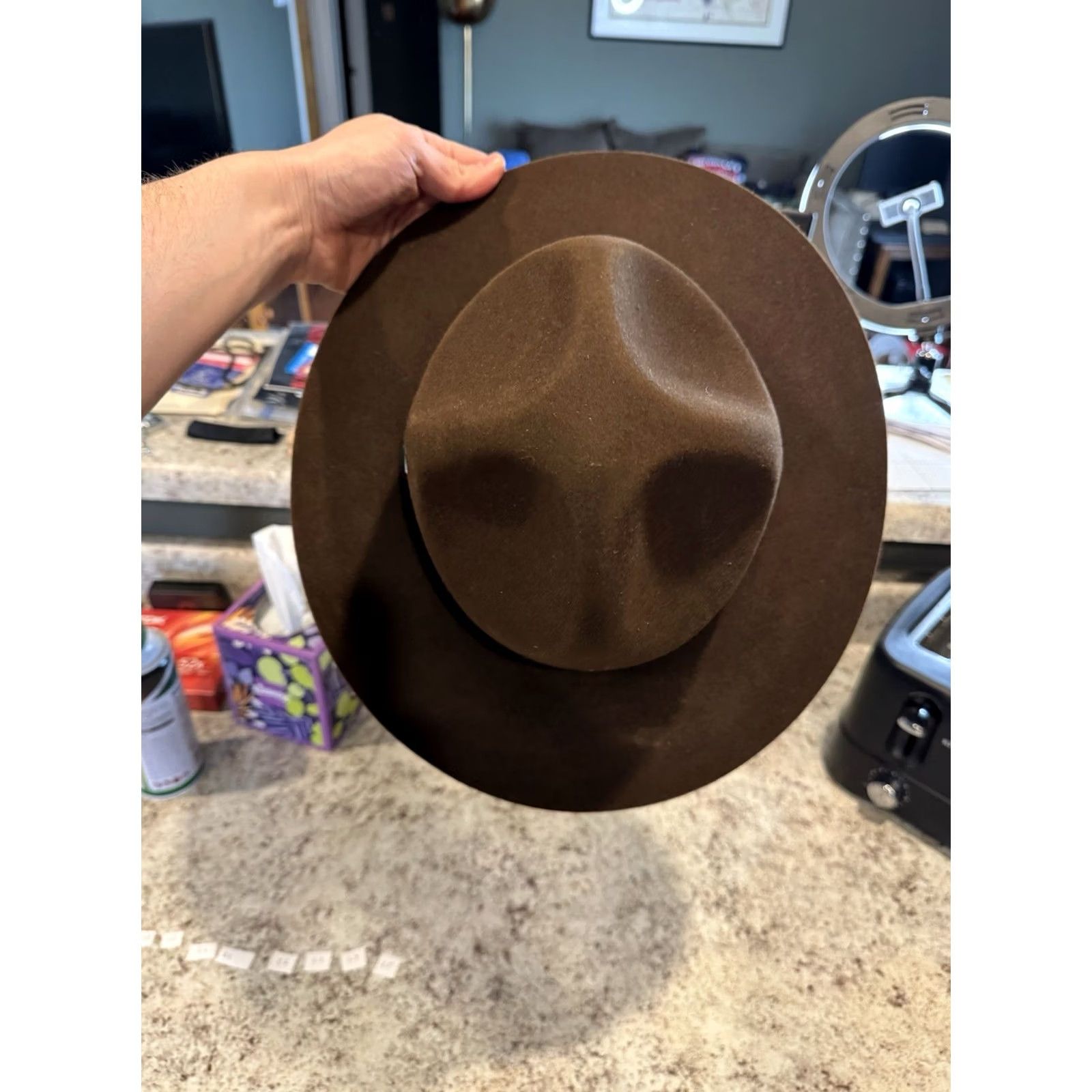 FELT VINTAGE Stratton Drill Sergeant Instructor Campaign Hat 7 USA Solid Wool Felt Brown Mens Size ONE SIZE - 5 Thumbnail