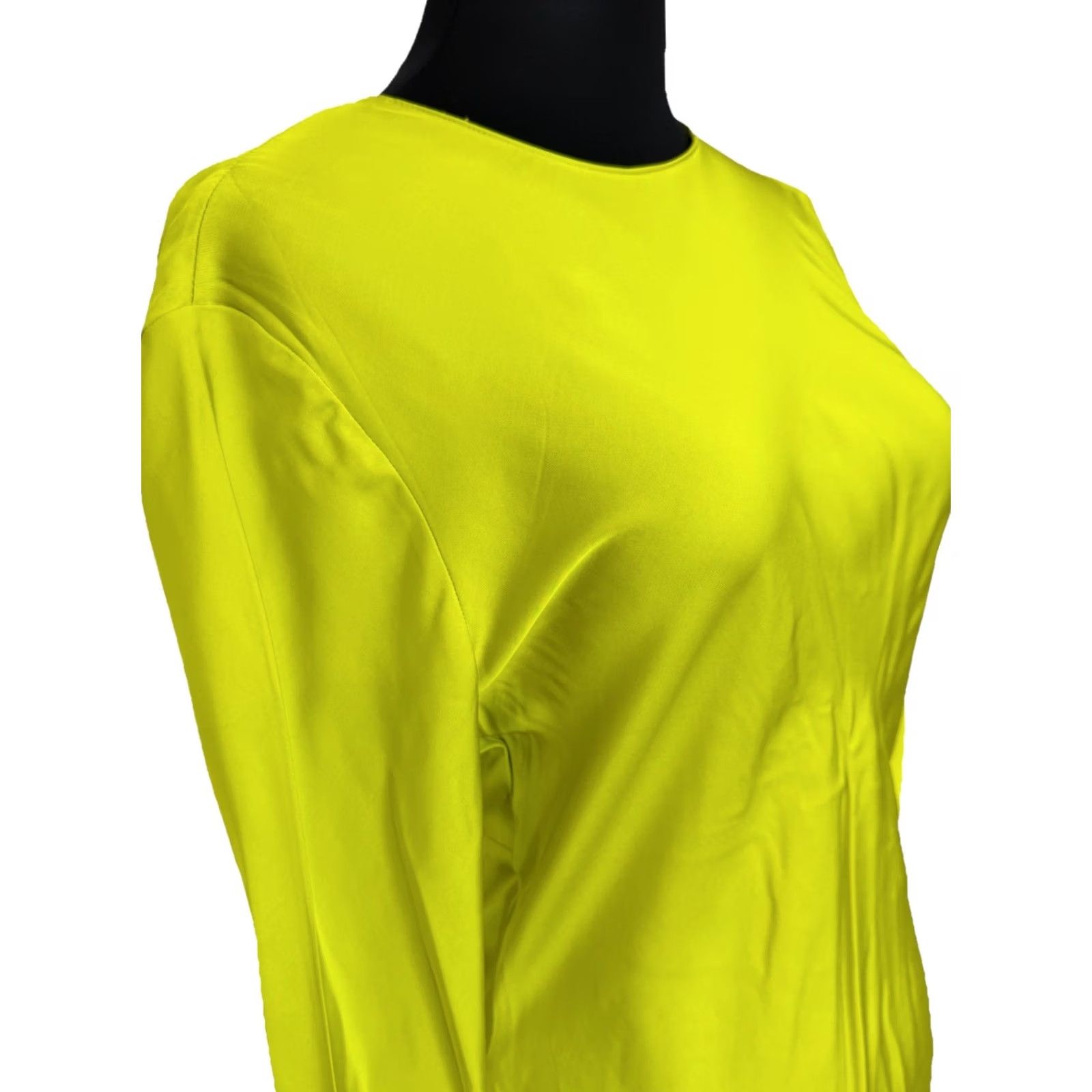 Zara Zara Lime Green Neon Long Sleeve Tie Up Back Satin Dress Size Small Size S / US 4 / IT 40 - 3 Thumbnail