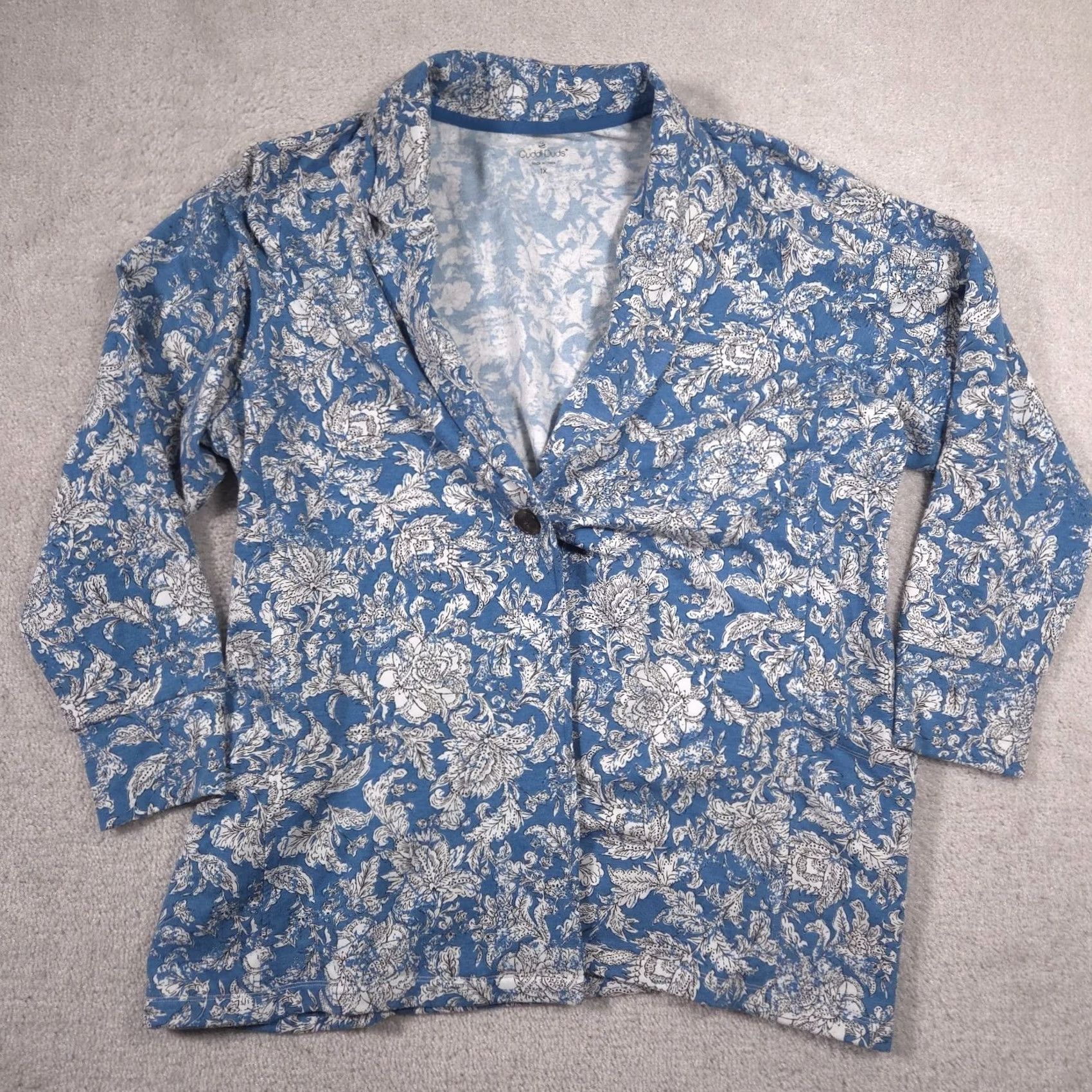 Vintage Cuddl Duds Fleecewear Shacket Womens Plus Size 1X Warm Cardigan Soft 1 Button - Floral Size XL / US 12-14 / IT 48-50 - 2 Thumbnail