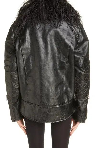 Saint Laurent Paris o1b1hav110924 Biker Jacket in Leather and Feathers in Noir Size M / US 6-8 / IT 42-44 - 3 Thumbnail