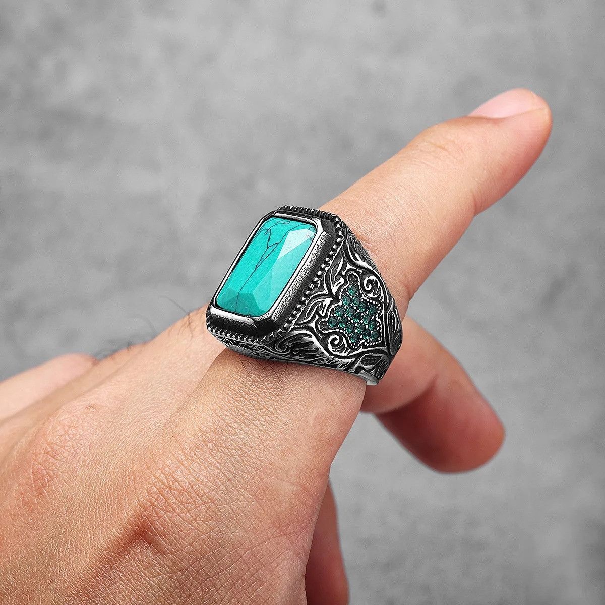 Jewelry Turquoise Gemstone Ring Streetwear Jewelry Fashion Gift Size ONE SIZE - 5 Thumbnail