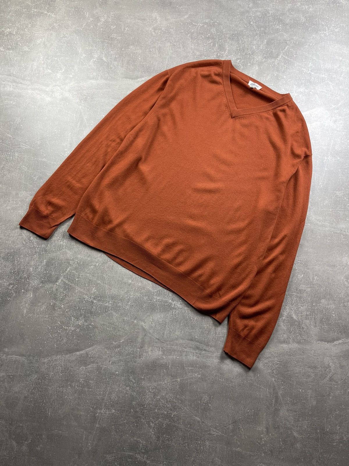 Brioni Brioni 100%Cashmere Luxury V-Neck Knit Orange Sweater Brown Size US L / EU 52-54 / 3 - 1 Thumbnail