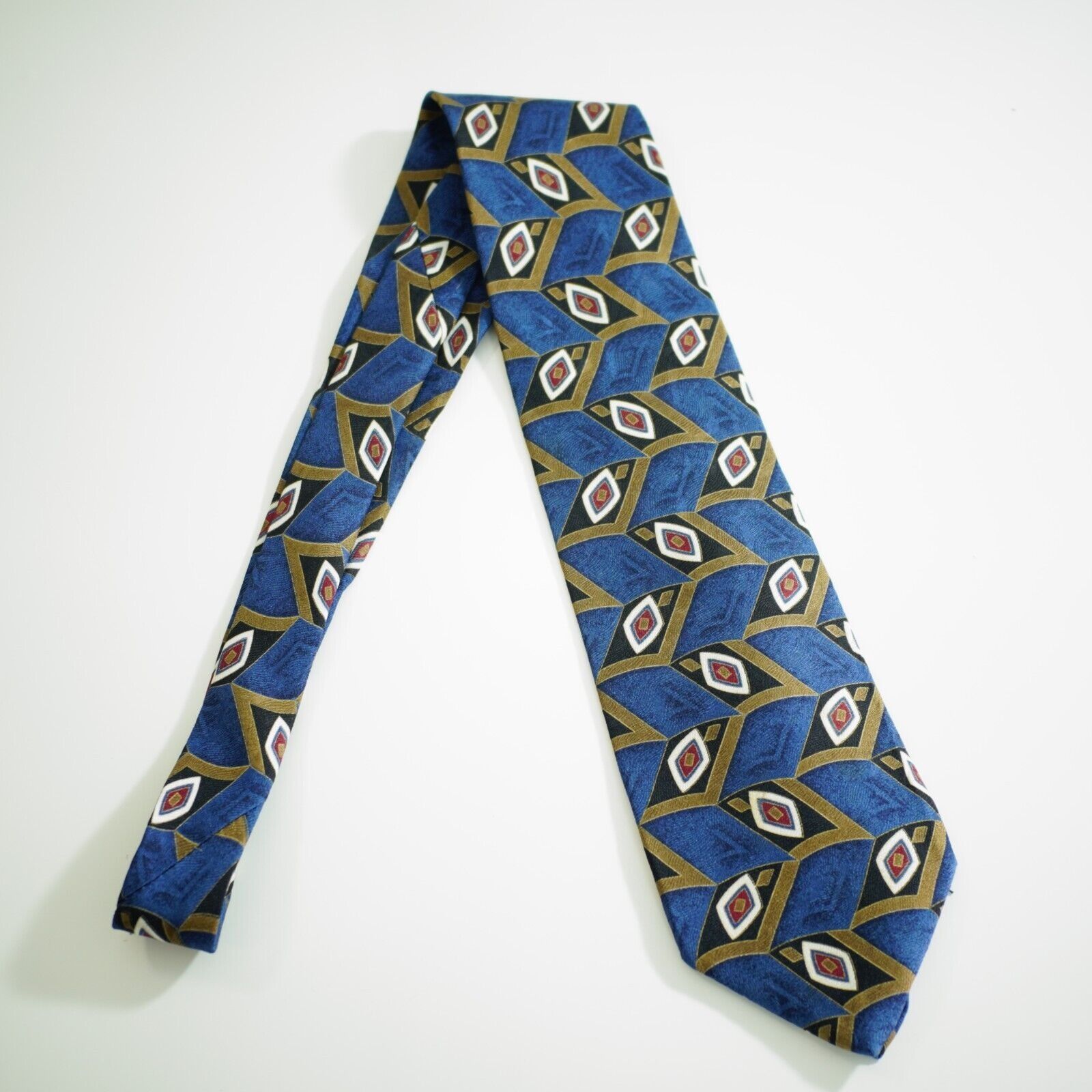 Vintage Harve Benard Blue Tan Geometric Abstract Jacquard Print Silk Size ONE SIZE - 5 Thumbnail
