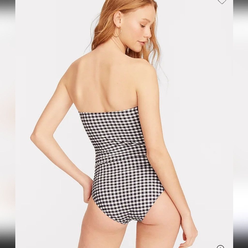 J.Crew NWT J.Crew Ruched Bandeau One-Piece Swimsuit in Gingham Size ONE SIZE - 2 Thumbnail