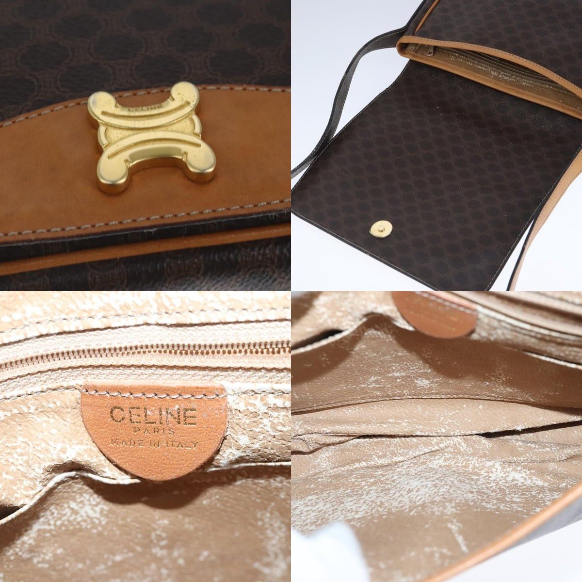 Celine CELINE Macadam Canvas Shoulder Bag Pvc Leather Brown Gold Size ONE SIZE - 11 Thumbnail