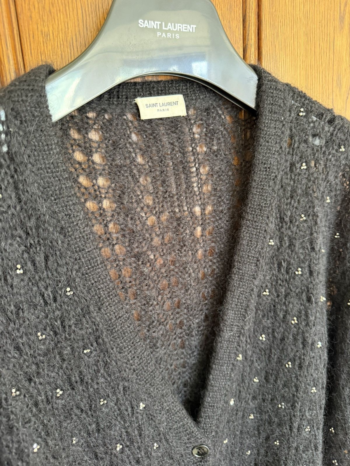 Saint Laurent Paris FW15 Saint Laurent studded mohair black cardigan glass Hedi Size US M / EU 48-50 / 2 - 14 Thumbnail