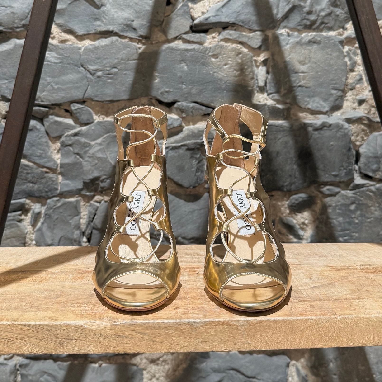 Jimmy Choo Jimmy Choo Diffuse Mirror Gold Gladiator Heeled Sandals Size US 6 / IT 36 - 2 Thumbnail