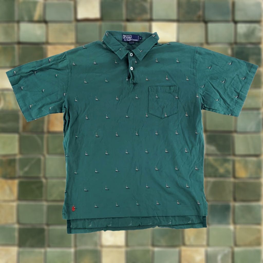 Polo Ralph Lauren Polo Ralph Lauren Polo Shirt AOP Allover Print Sailboats Green Mens L Size US L / EU 52-54 / 3 - 1 Thumbnail