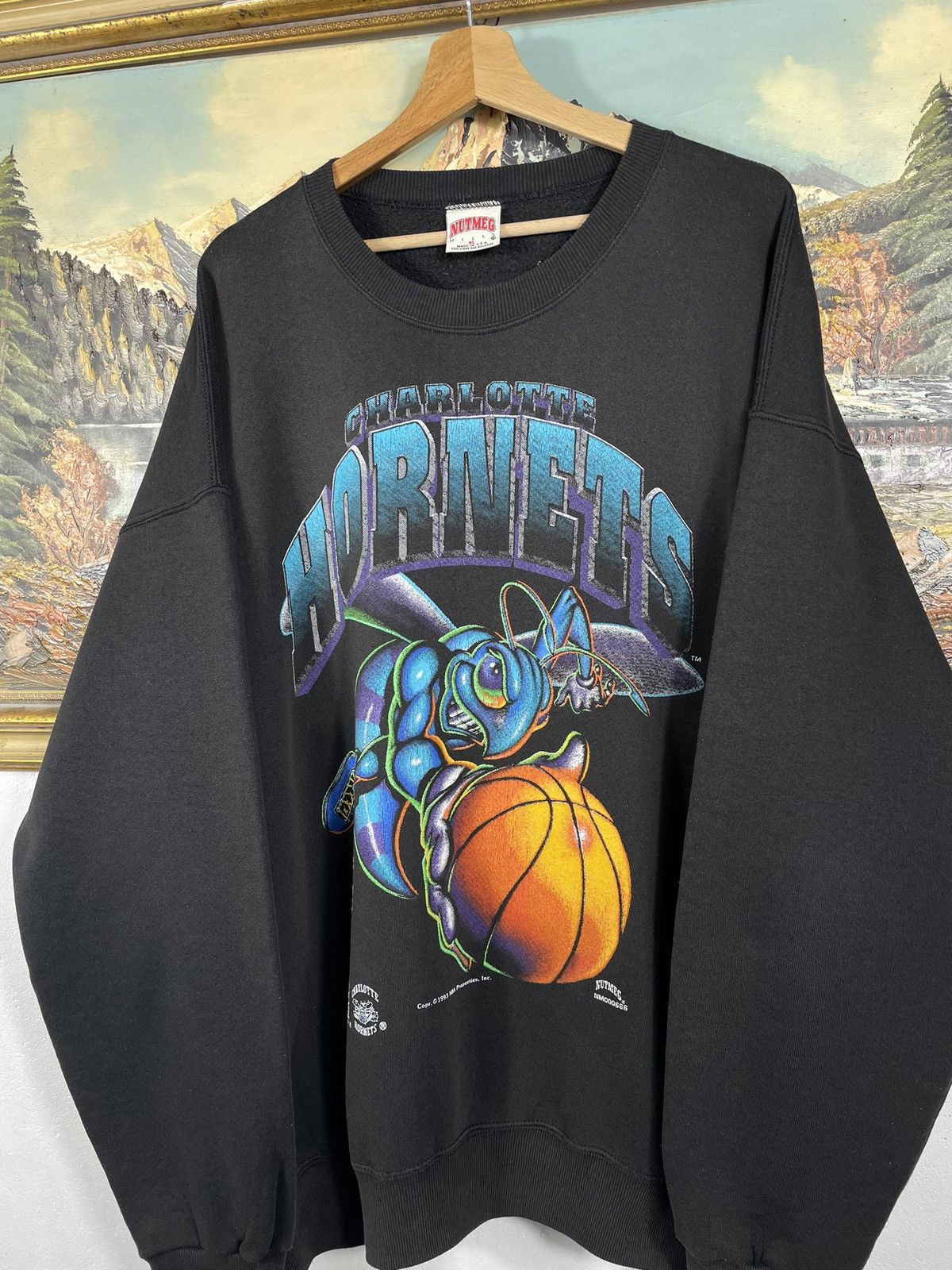 NBA × Nutmeg × Vintage Charlotte Hornets Retro 90s Crewneck Baseball Boxy Loose Size US XL / EU 56 / 4 - 4 Thumbnail