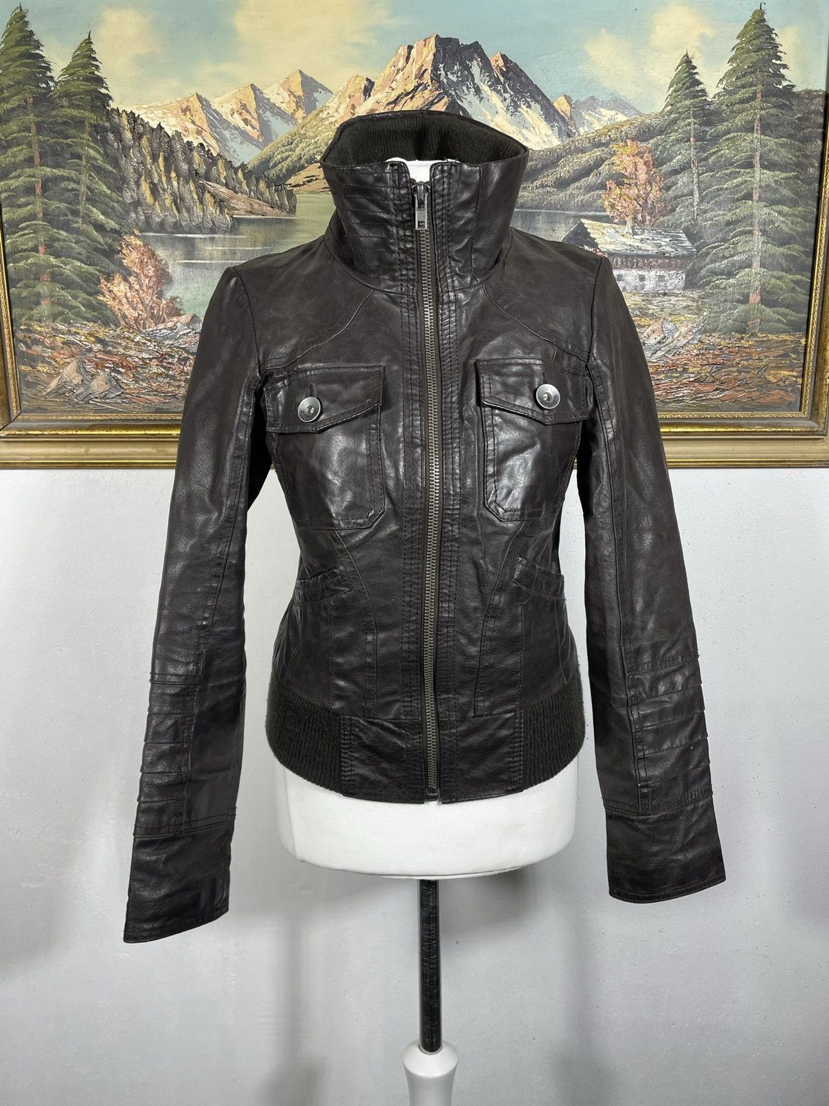 Vintage Brown Retro 90s Genuine Real Leater Bomber Punk Rock Cyber Size S / US 4 / IT 40 - 1 Thumbnail