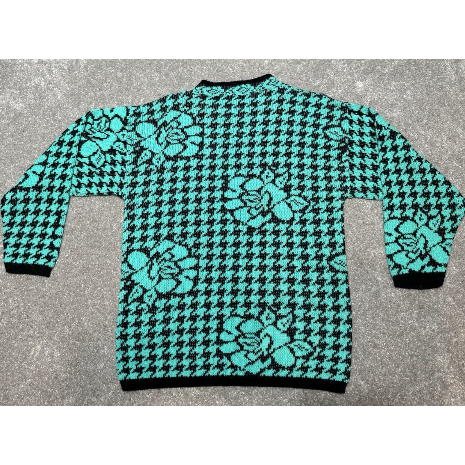 Vintage VINTAGE Diversity Sport Sweater Women Petite Medium Green Floral Houndstooth Whimsigoth 80s Pullover Womens Size M / US 6-8 / IT 42-44 - 2 Thumbnail