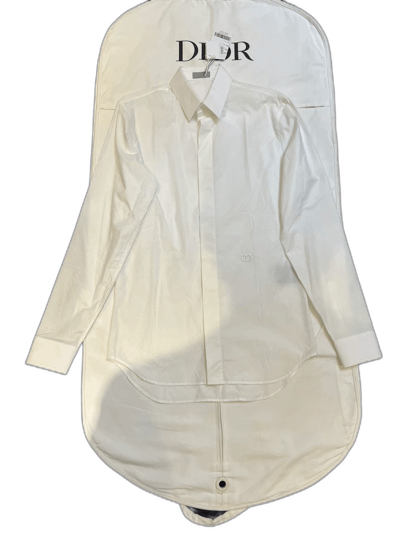 Dior Dior White Logo Print Long Sleeve Shirt Size US M / EU 48-50 / 2 - 1 Thumbnail