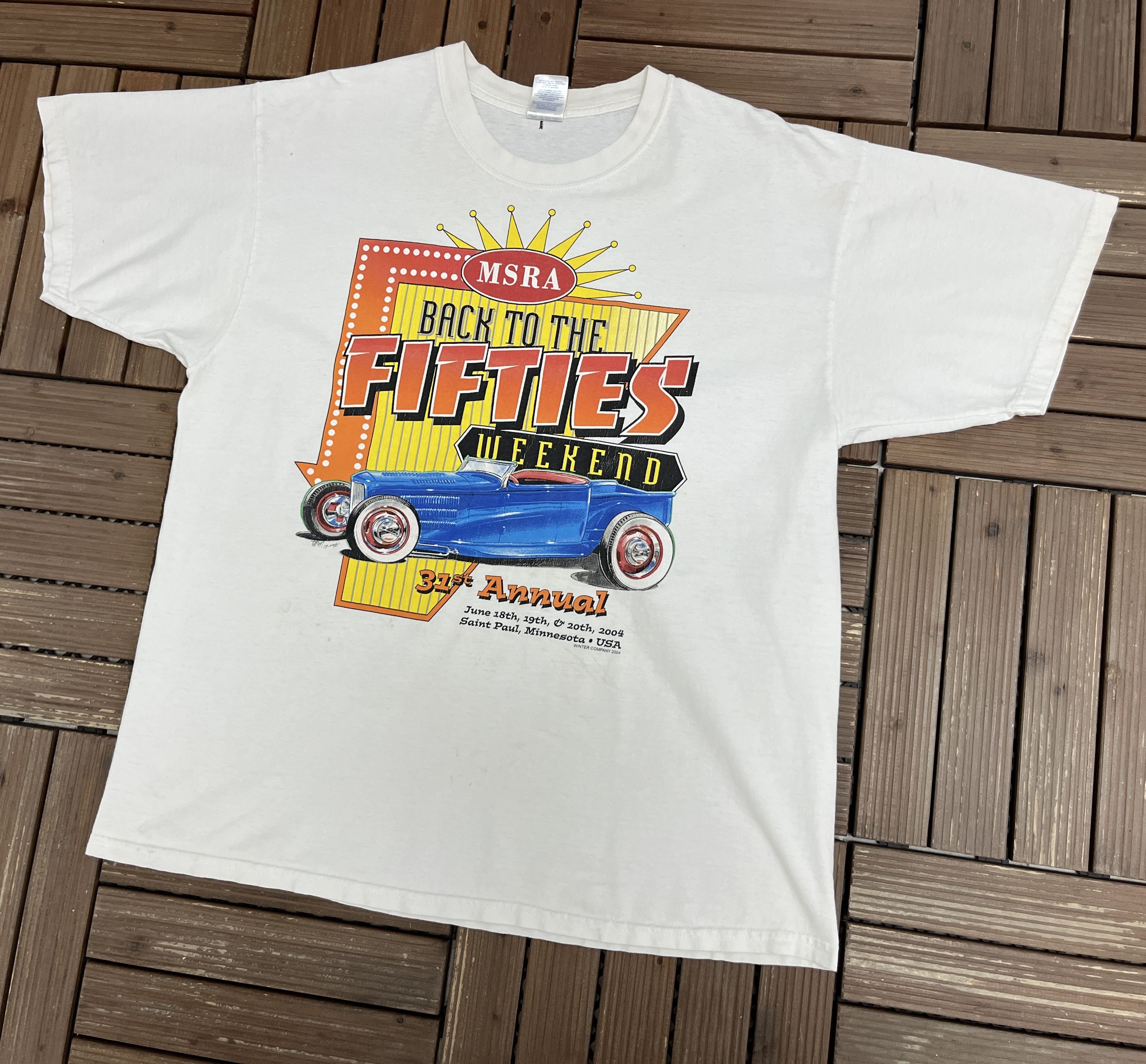 Vintage MSRA Back To The Fifties Weekend Vintage White T-Shirt Tee Size US XL / EU 56 / 4 - 3 Thumbnail