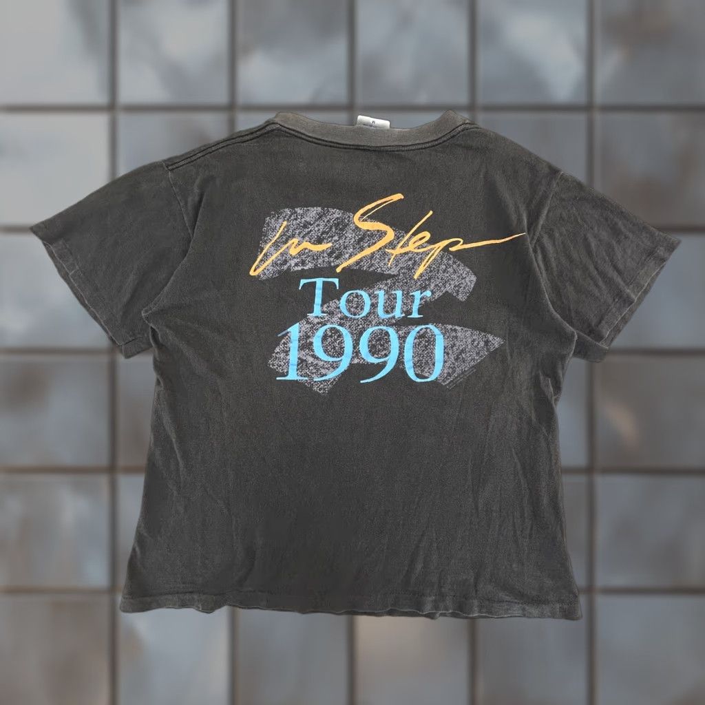 VINTAGE Stevie Ray Vaughan Shirt Mens M Black 1989 1990 Brockum Double Trouble In Step Tour Graphic Print Crew Neck Short Sleeve Rock Music Men