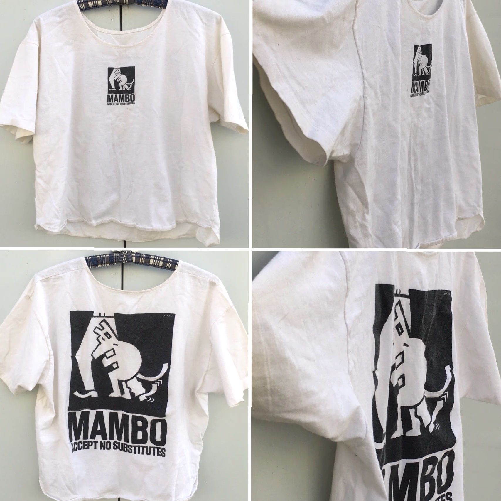 Mambo Vtg MAMBO Accept No Substitutes Crop Top T Shirt c 1989 80s 90s Surf Art Worn Mens One Size White Graphic Tee Size US M / EU 48-50 / 2 - 6 Thumbnail