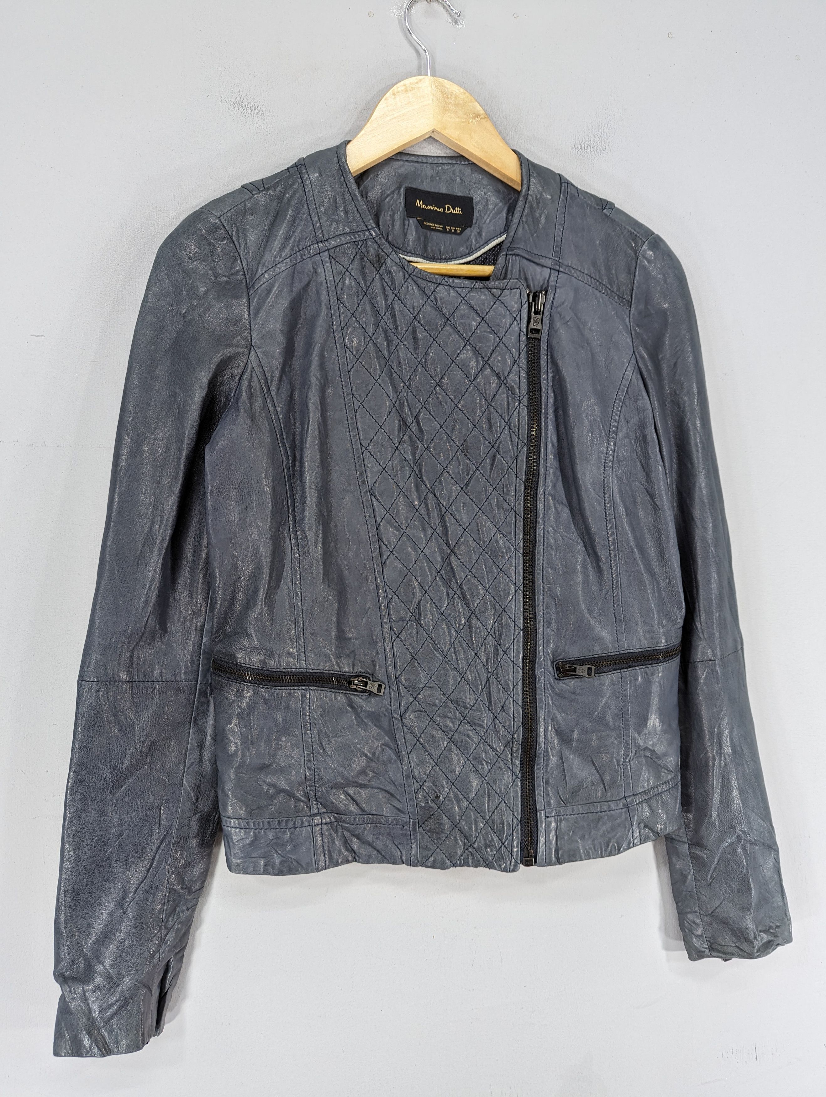 Massimo Dutti Massimo Dutti Sheep Skin Blue Faded Motorcycle Style Jacket Size S / US 4 / IT 40 - 2 Thumbnail