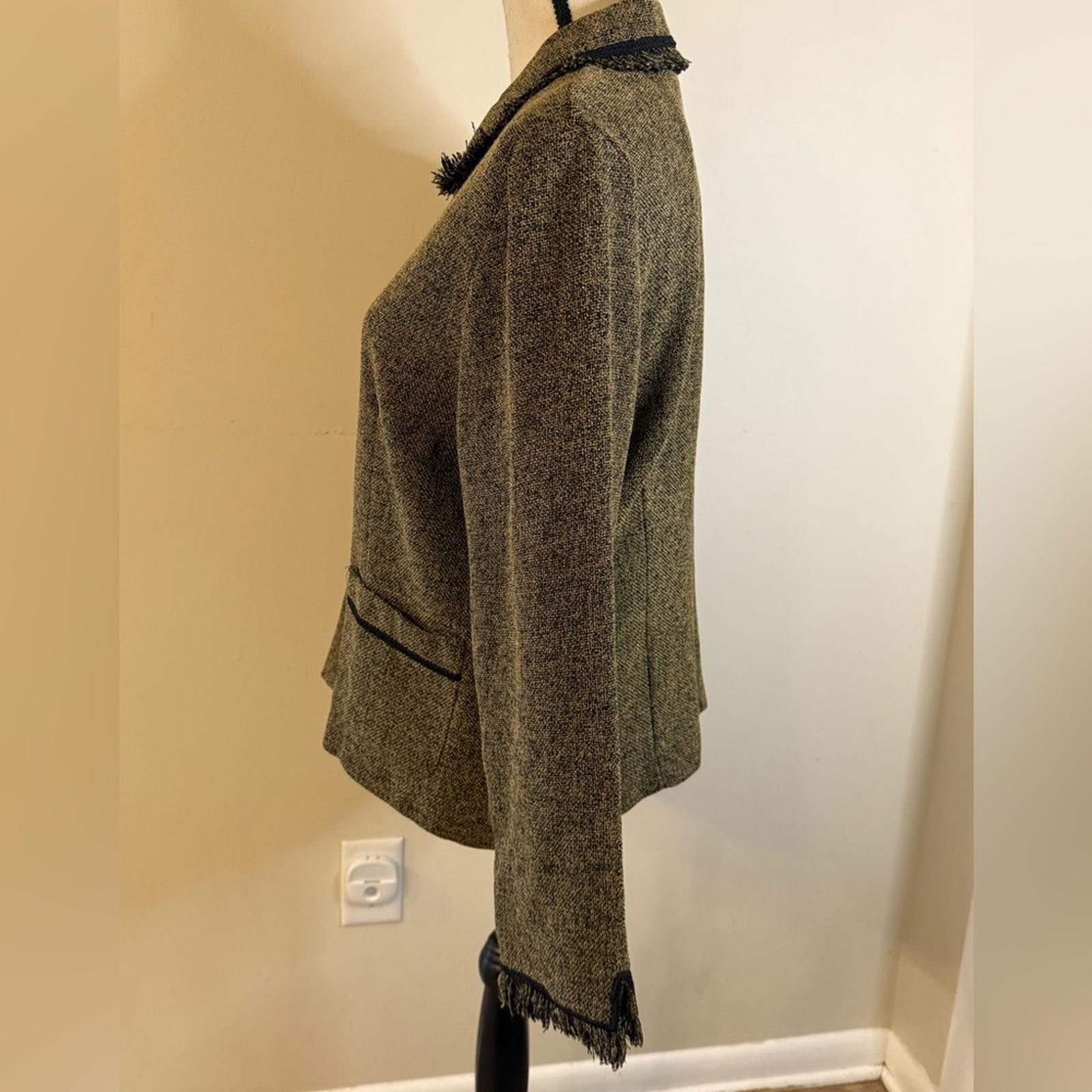 Other Melissa Harper brown black knit blazer fringe trim SZ 12 Size XL / US 12-14 / IT 48-50 - 3 Thumbnail