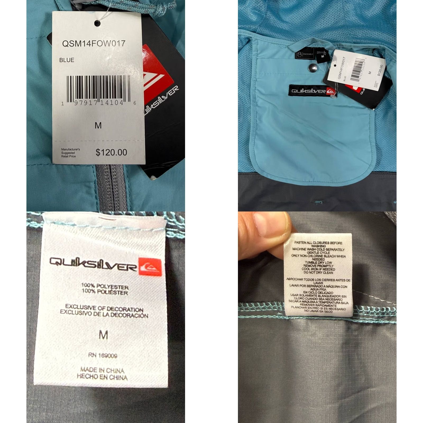 Quiksilver Quiksilver Packable Windbreaker Jacket Blue Full Zip Men's Medium Size US M / EU 48-50 / 2 - 8 Thumbnail