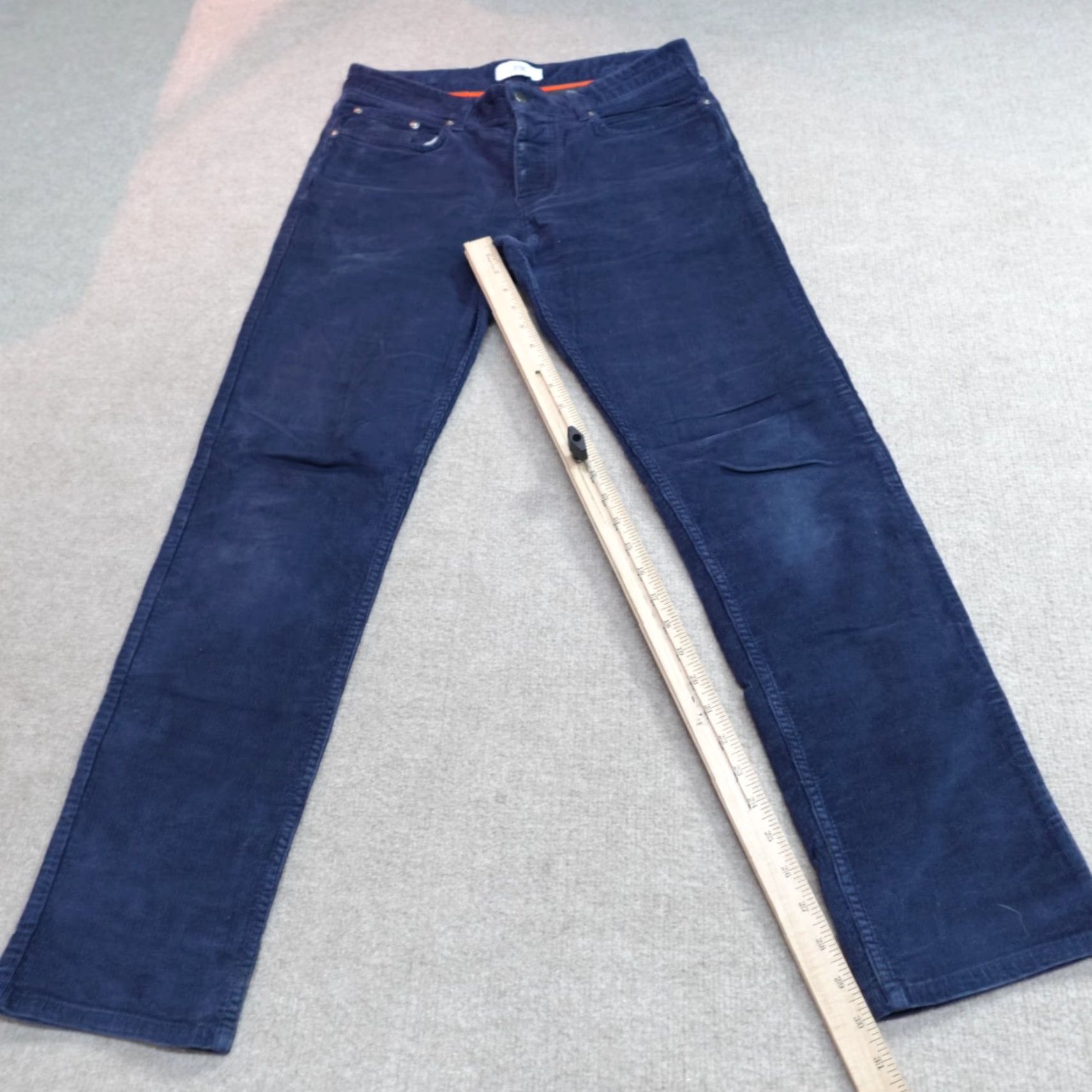 Vintage Spoke Pants 32 x 30 Blue Navy Corduroy Solid Cotton Elastane Made in Portugal Pants Men 32 Inseam 30 Regular Front Flat Chino Navy Blue Size US 32 / EU 48 - 2 Thumbnail