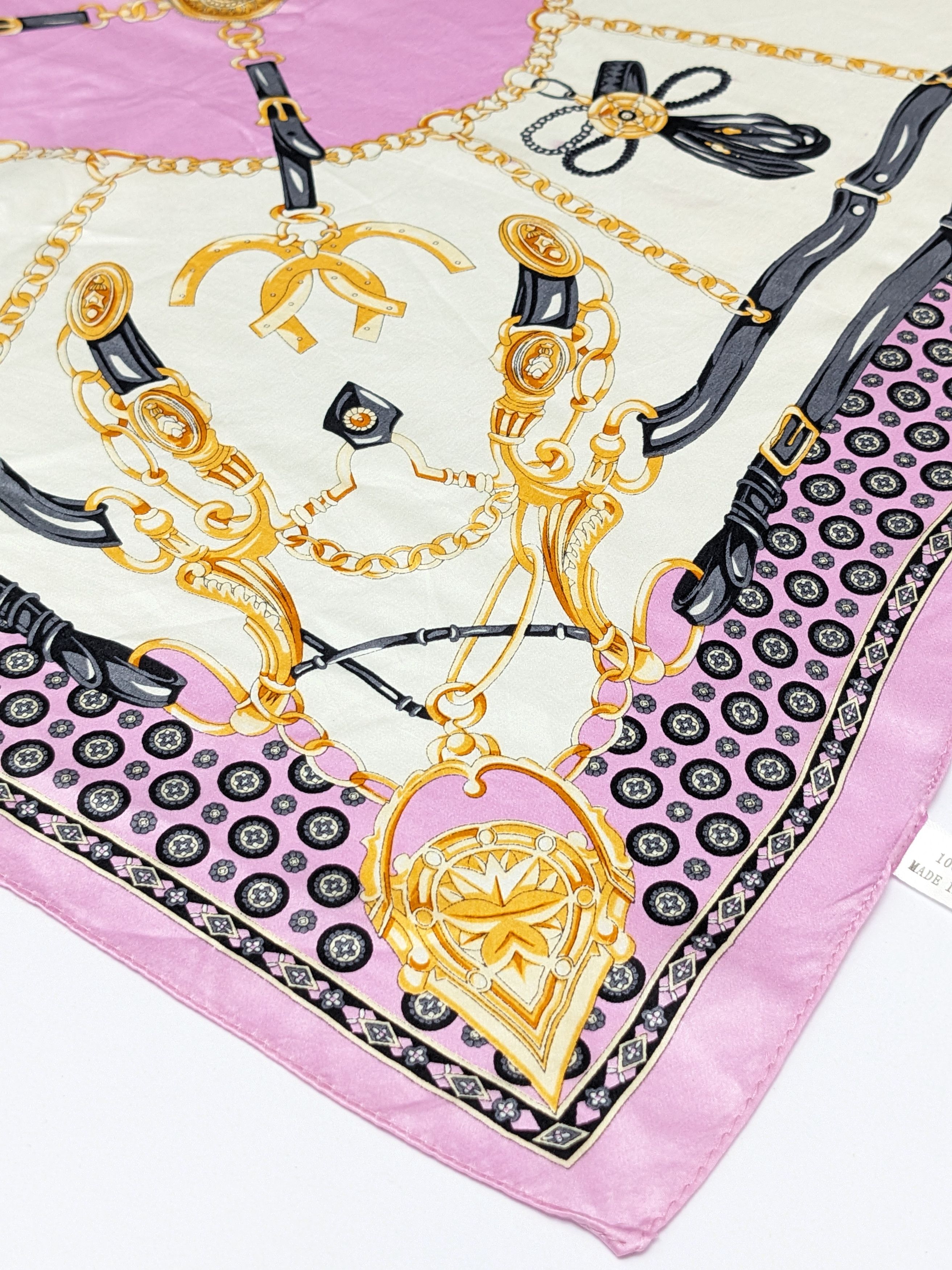 Other Vintage 100% Silk Scarf Pink Equestrian Horse Bit Belt Chain Size ONE SIZE - 3 Thumbnail