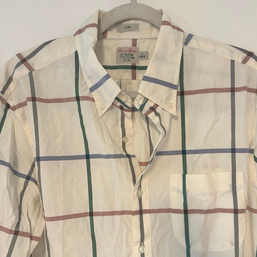 J.Crew NWOT J.Crew Slim Secret Wash Cotton Plaid Shirt Cream Size L Size US L / EU 52-54 / 3 - 2 Thumbnail