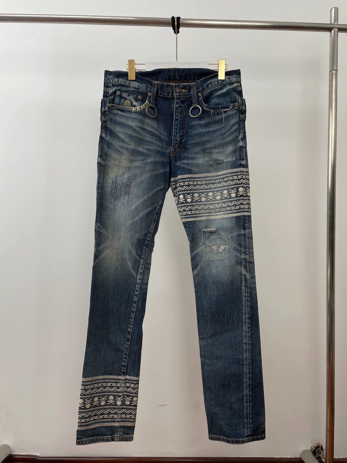 Mastermind Japan MMJ ethnic skull & cross embroidered double waist jeans M Size US 32 / EU 48 - 1 Thumbnail
