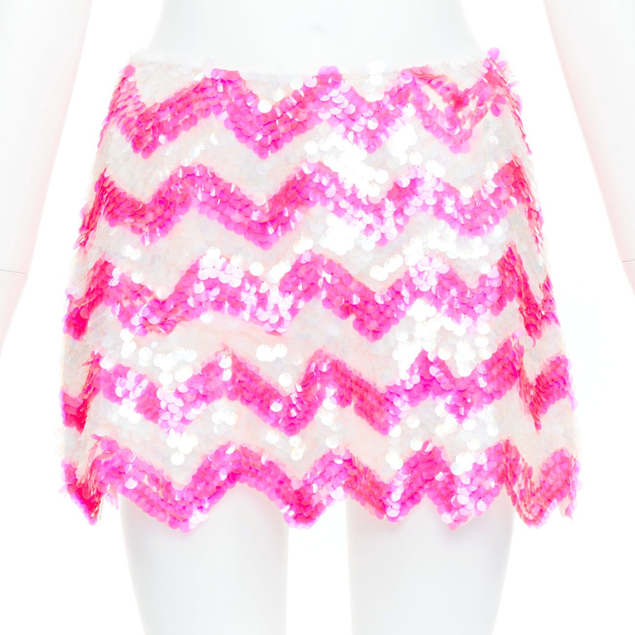 ASHISH ASHISH white neon hot pink chevron paillettes sequin mini skirt XS Size 26" / US 2 / IT 38 - 1 Thumbnail