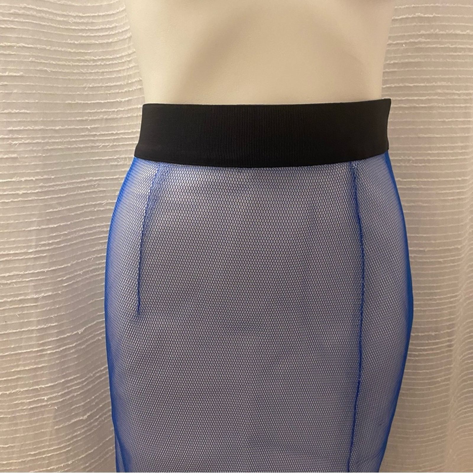 MILLY Milly Blue Midi Pencil Skirt sz 10 Milly Midi Net Skirt Size 32" / US 10 / IT 46 - 9 Thumbnail