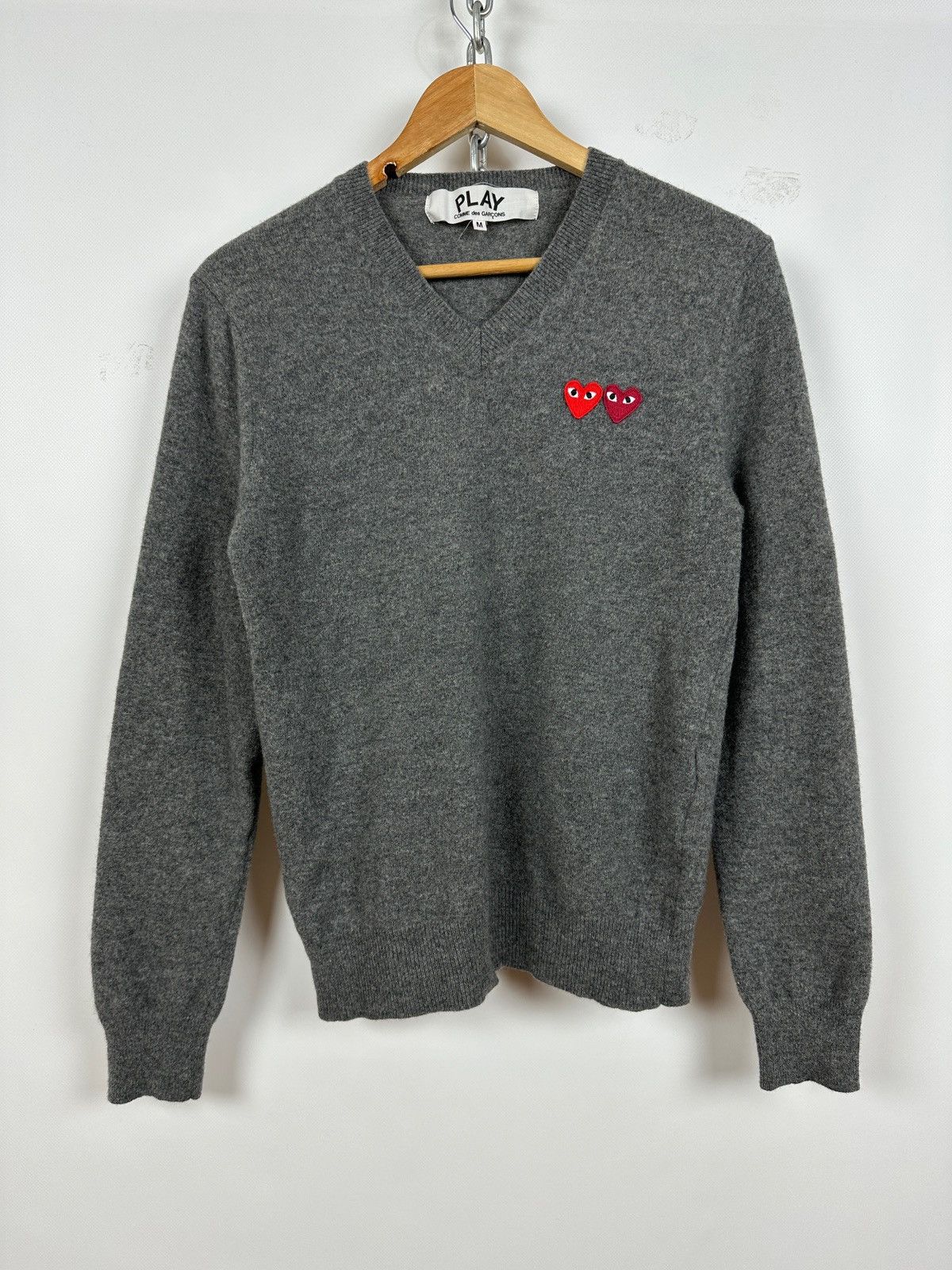 Comme des Garçons Play V-Neck Wool Double Heart Pullover