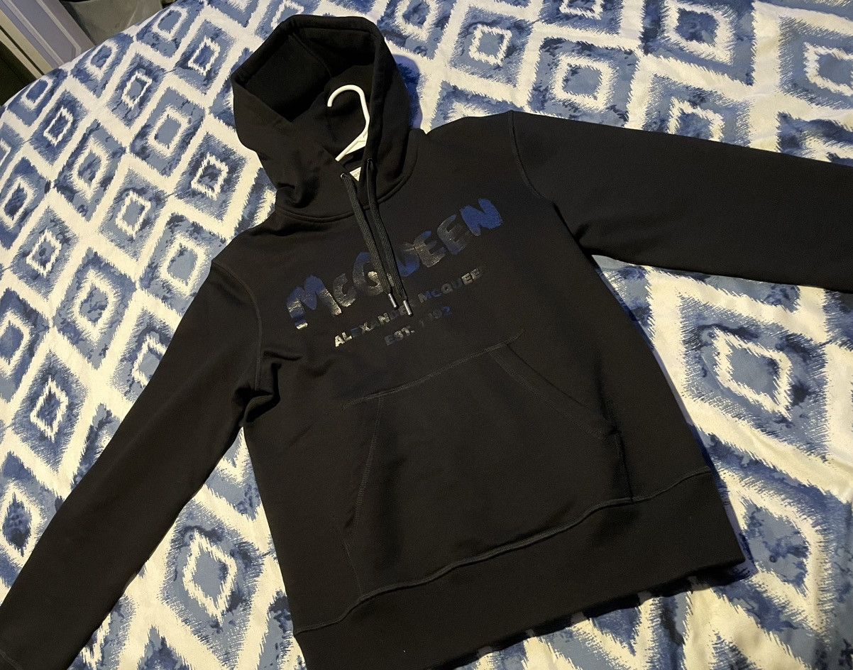 image of Alexander Mcqueen Graffiti Logo Print Hoodie in Black, Men's (Size Small)