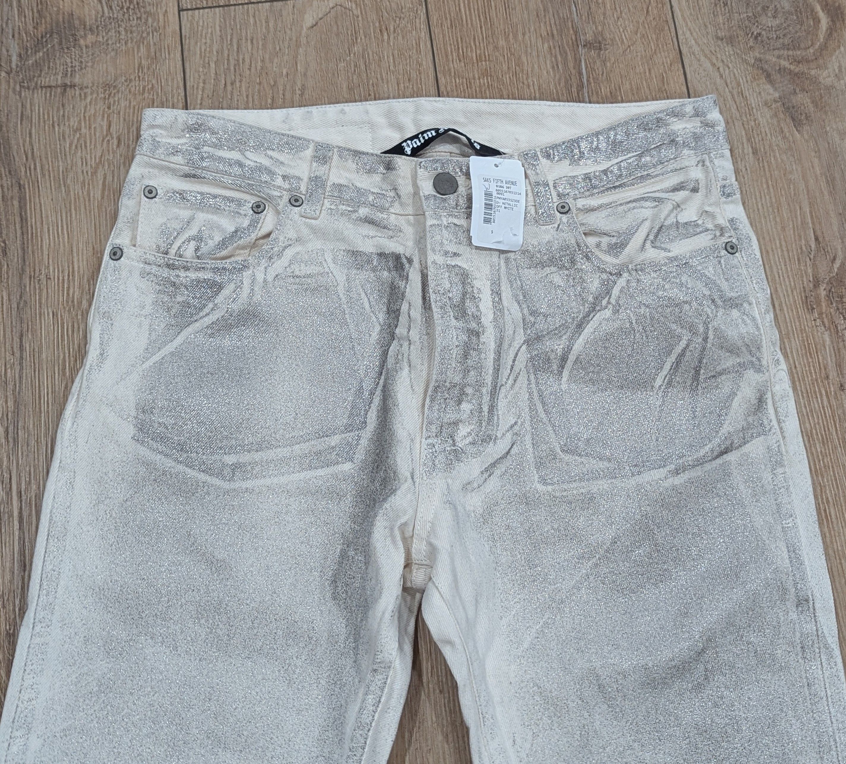 Palm Angels Palms Angels Metallic Washed 5-Pocket Jeans Off-White 31 Size US 31 - 2 Thumbnail