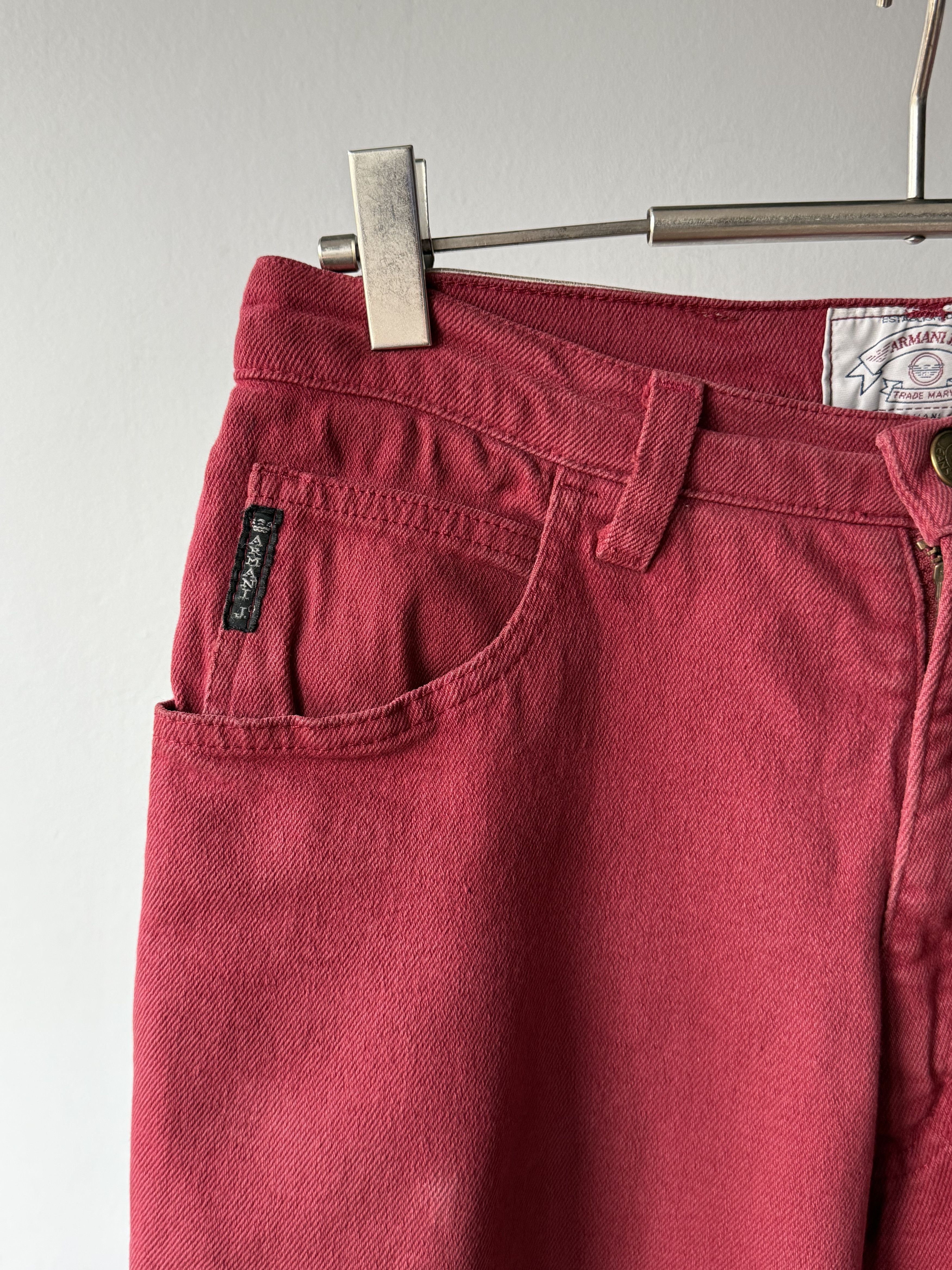 Armani × Giorgio Armani × Vintage Vintage 90's Armani Jeans Washed Red Logo Baggy Denim Pants Size US 30 / EU 46 - 7 Thumbnail