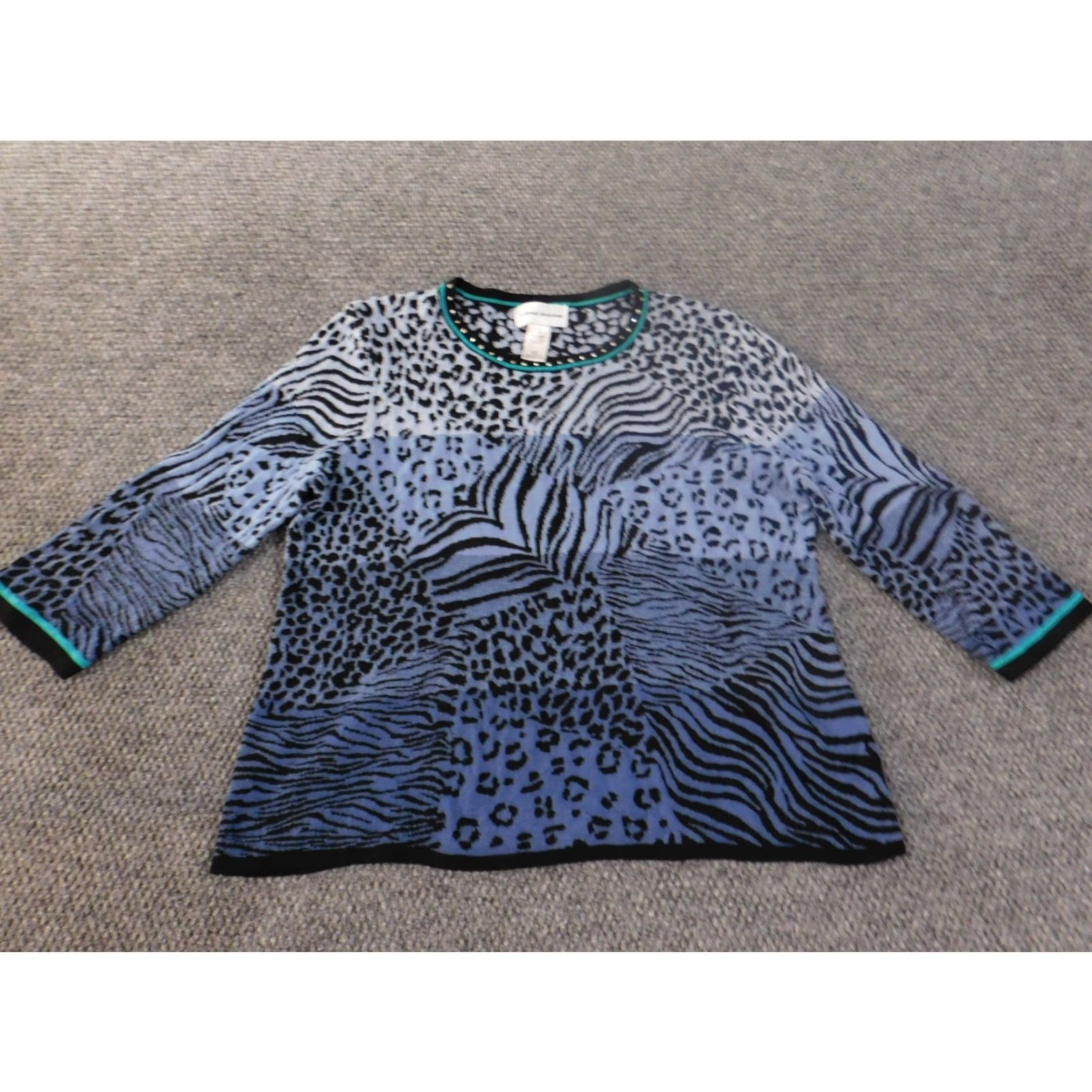 Vintage Alfred Dunner Sweater Womens Pullover L Blue Geometric Raglan Sleeve Crew Neck Modern American Knit Geometric Pattern Casual Size L / US 10 / IT 46 - 2 Thumbnail