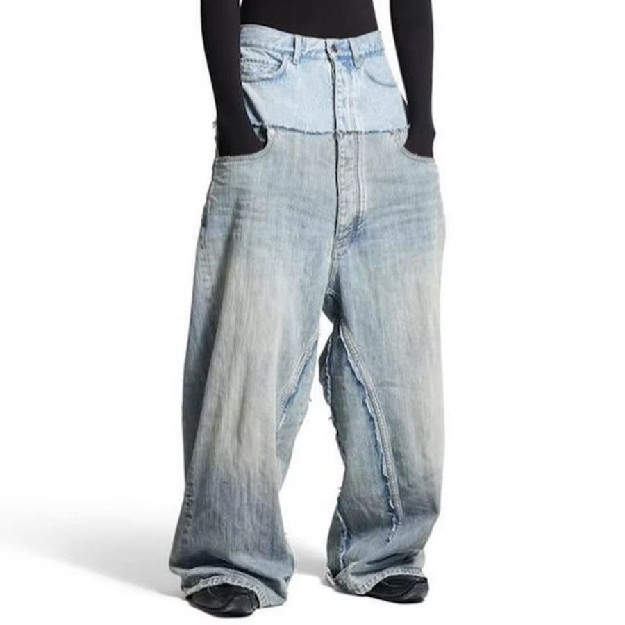Double-layer Waist Patchwork Baggy Jeans