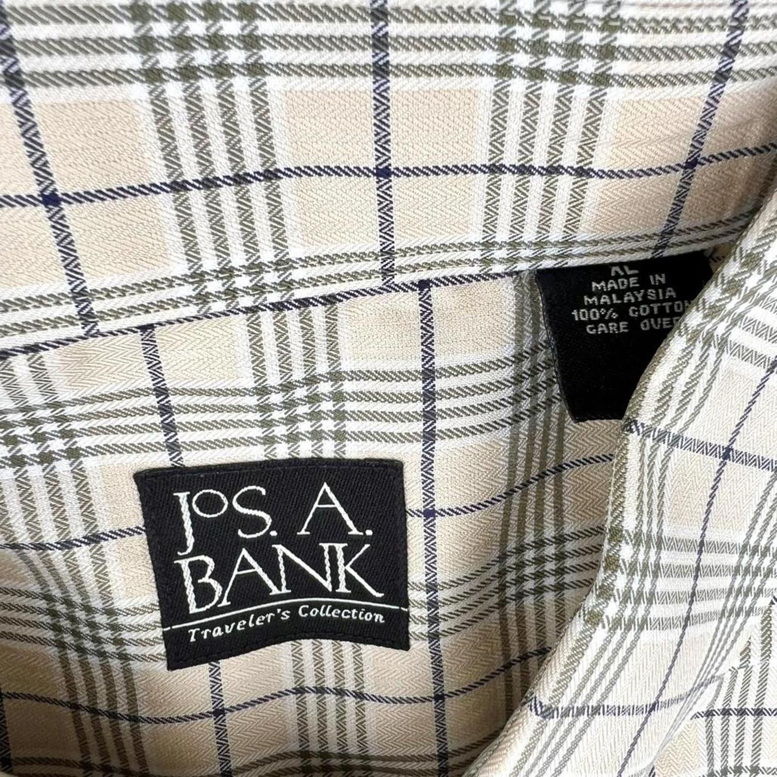 Jos. A. Bank Y2K Tan Blue Herringbone Plaid Button Down Shirt Size US XL / EU 56 / 4 - 3 Thumbnail