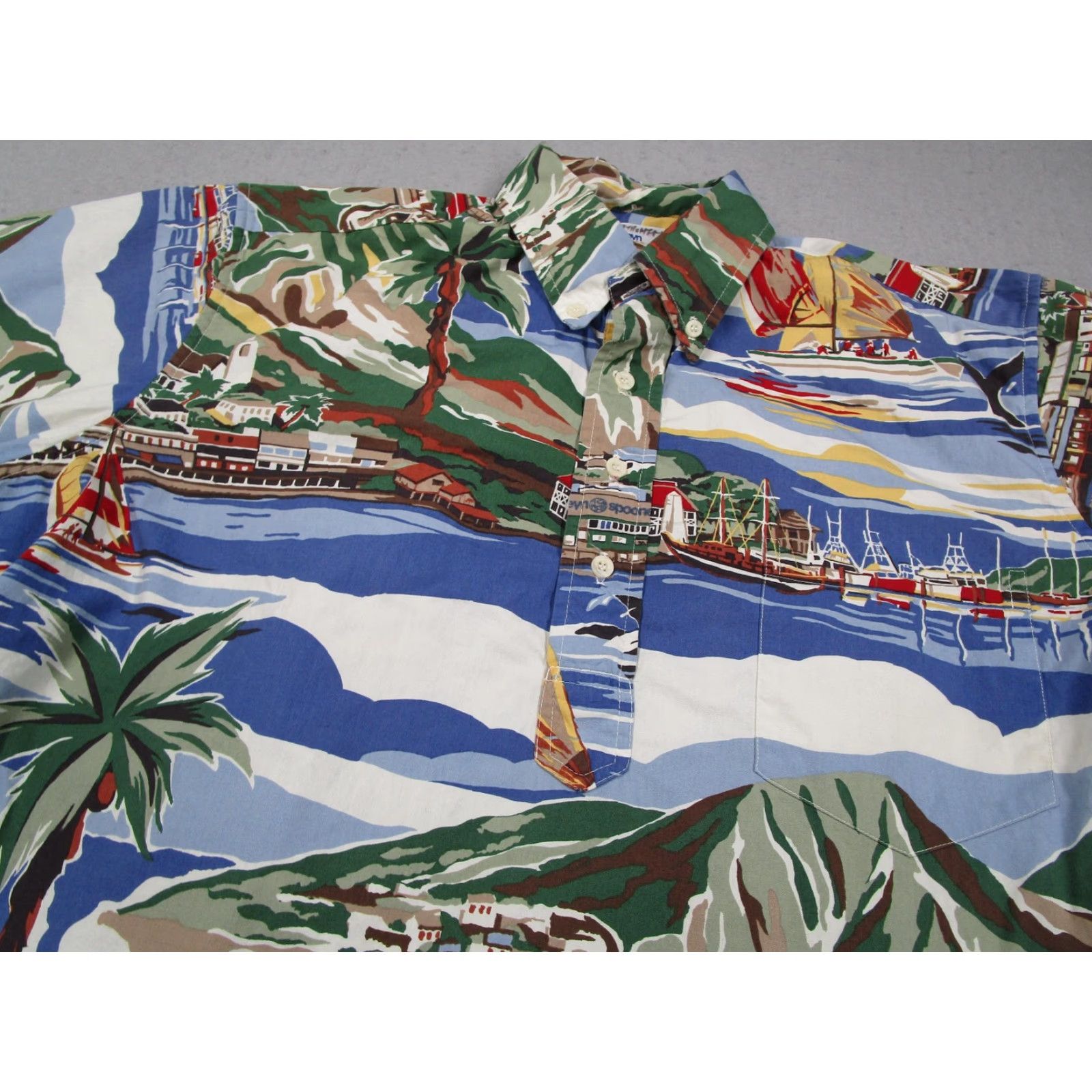 Reyn Spooner VINTAGE Reyn Spooner Hawaiian Shirt Mens Large Short Sleeve Cotton Button-Up Graphic Print 3-Button Popover Harbor Sailing Coastal Blue Mens Size US L / EU 52-54 / 3 - 2 Thumbnail