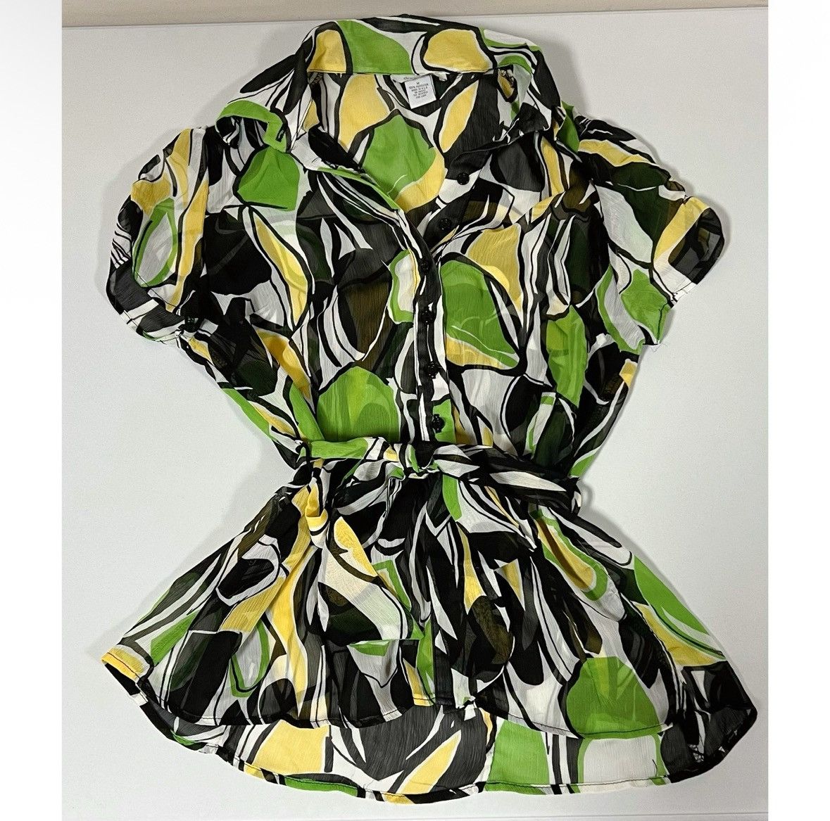 Vintage Dress Barn Groovy Belted Button-Down Shirt Blouse Size M 💚✨ Size M / US 6-8 / IT 42-44 - 2 Thumbnail
