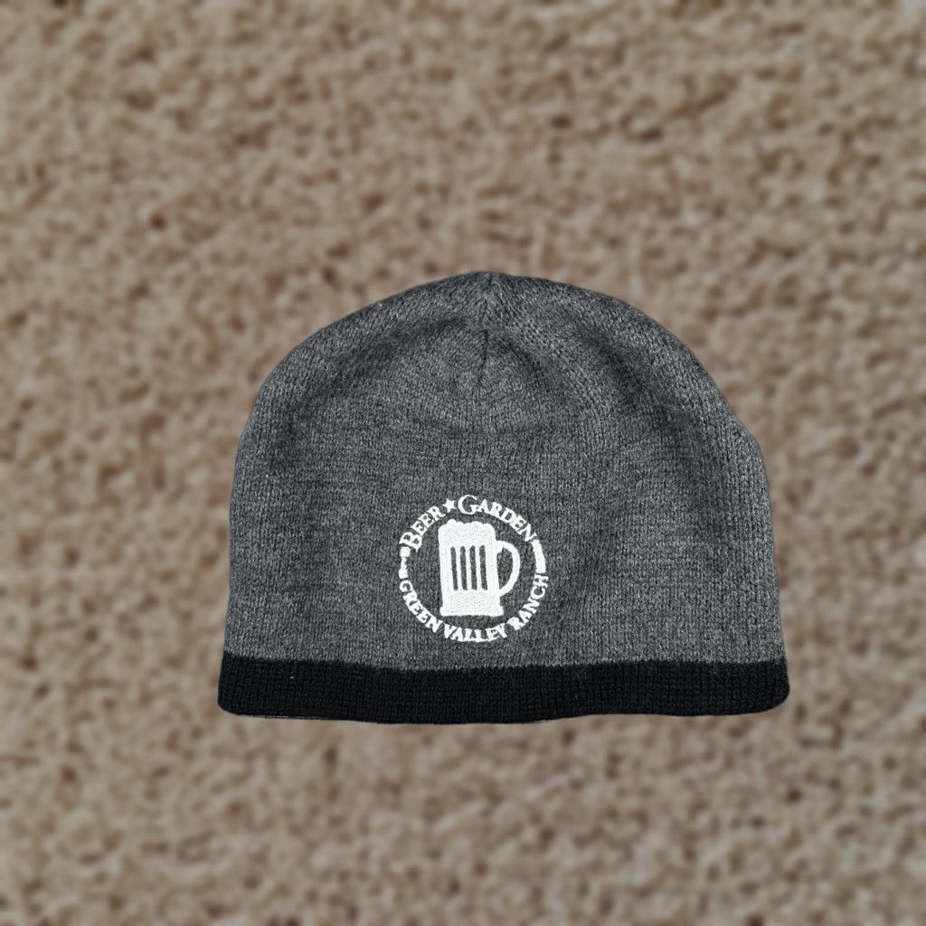Vintage Beer Garden Green Valley Ranch Beanie Mens One Size Gray Knit Stretch Solid Embroidered Logo Winter Casual Hat Size ONE SIZE - 1 Thumbnail