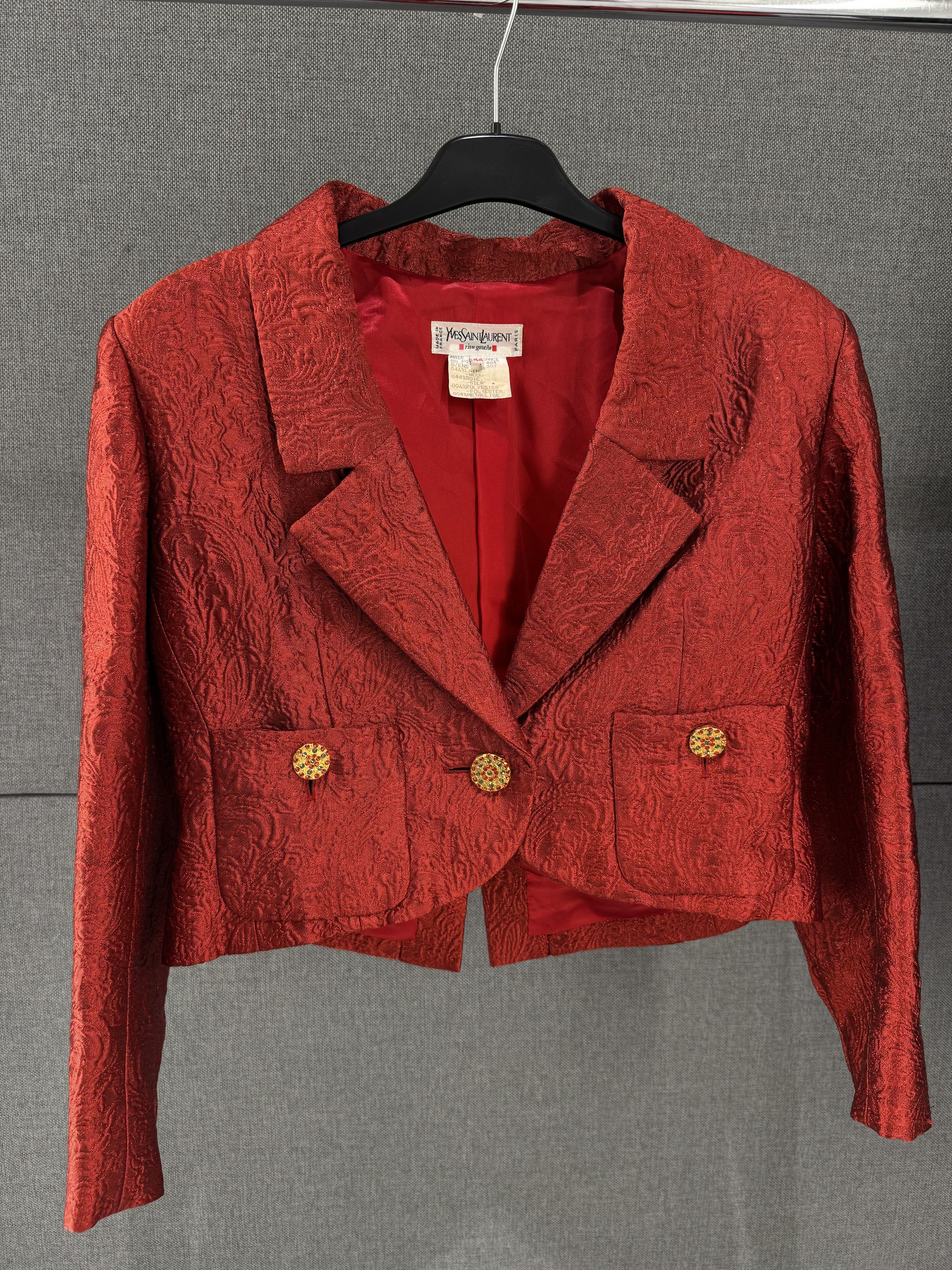Yves Saint Laurent Yves Saint Laurent Rive Gauche Red Brocade Jacket Size XL / US 12-14 / IT 48-50 - 1 Thumbnail