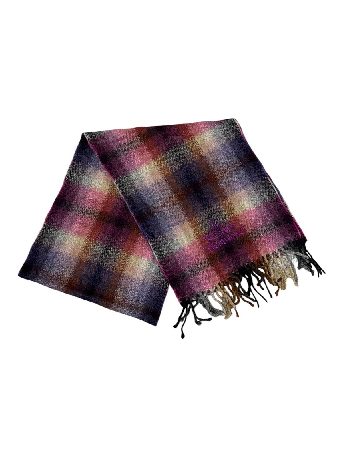 Vivienne Westwood VW Embroidery Logo & Script Beautiful Shadow Plaid Scarf Size ONE SIZE - 4 Thumbnail