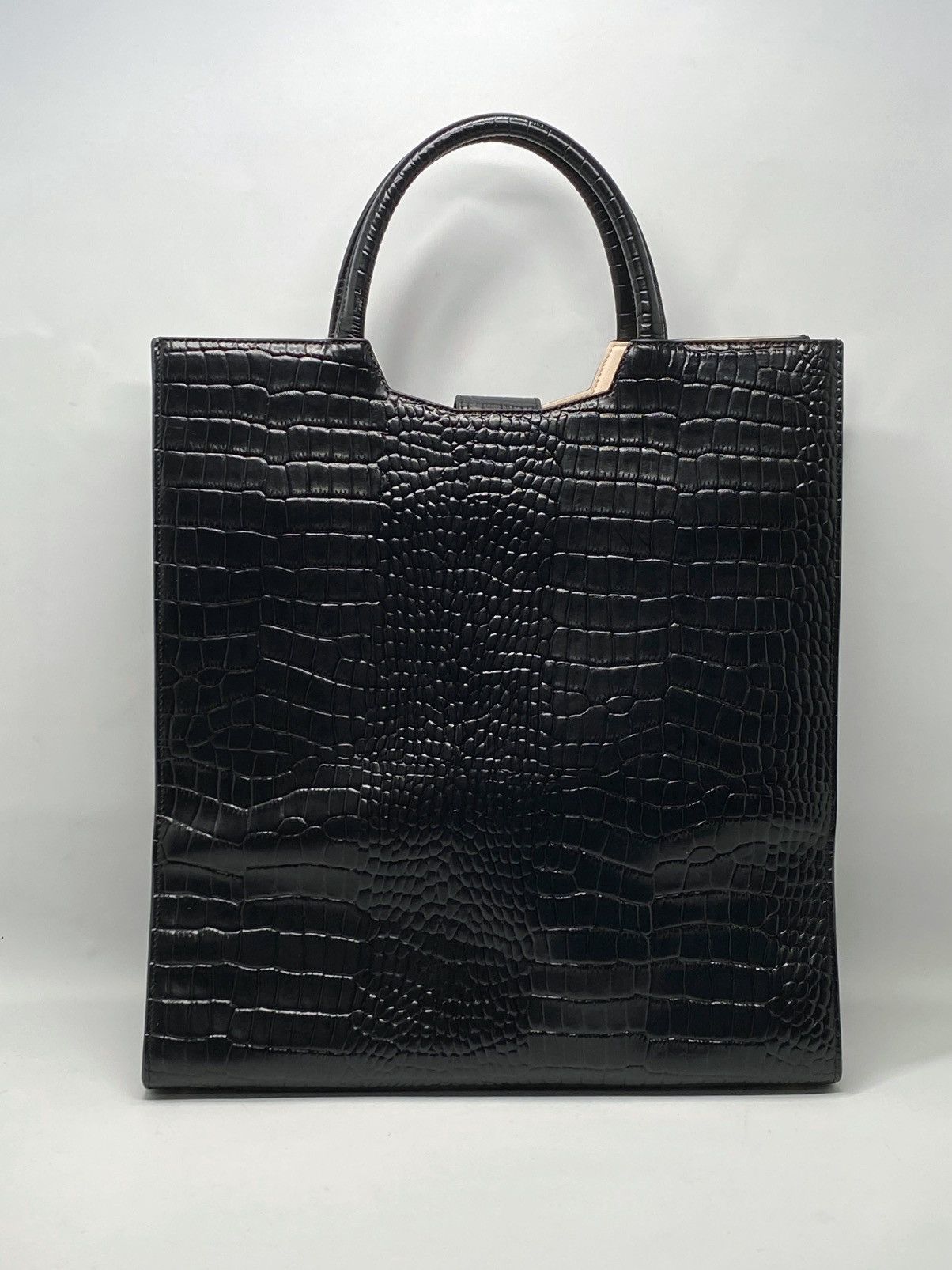 Mac Duggal Mac Duggal Croco Leather Buckle Detail Maxi Tote Bag Size ONE SIZE - 6 Thumbnail